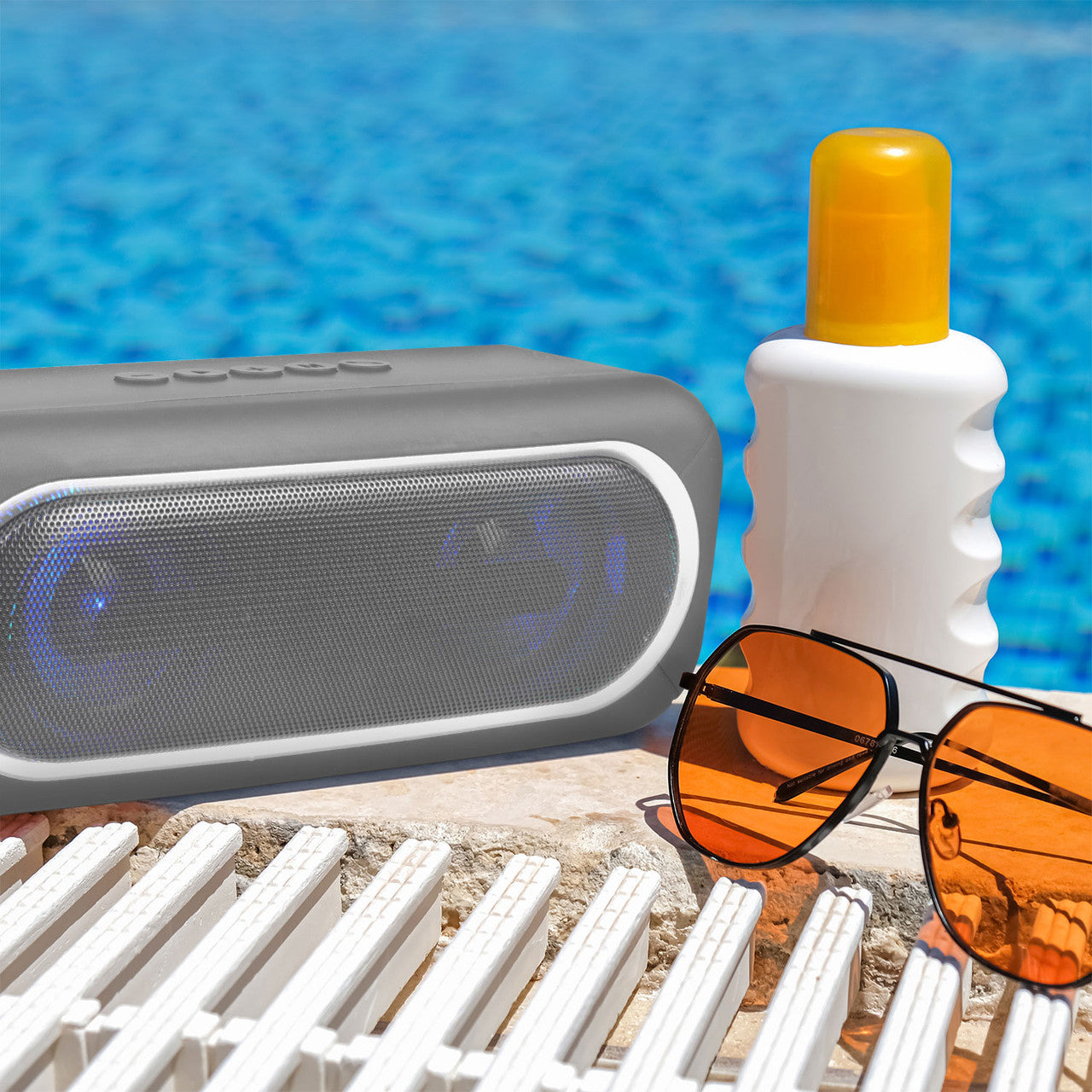 Laser Bluetooth Speaker with LED Lights and FM Radio (Grey)