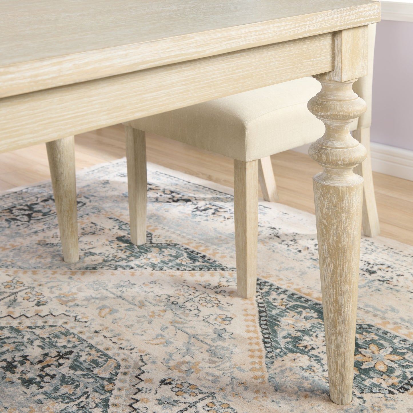 Rectangle Dining Table with Turned Leg and Wood Frame