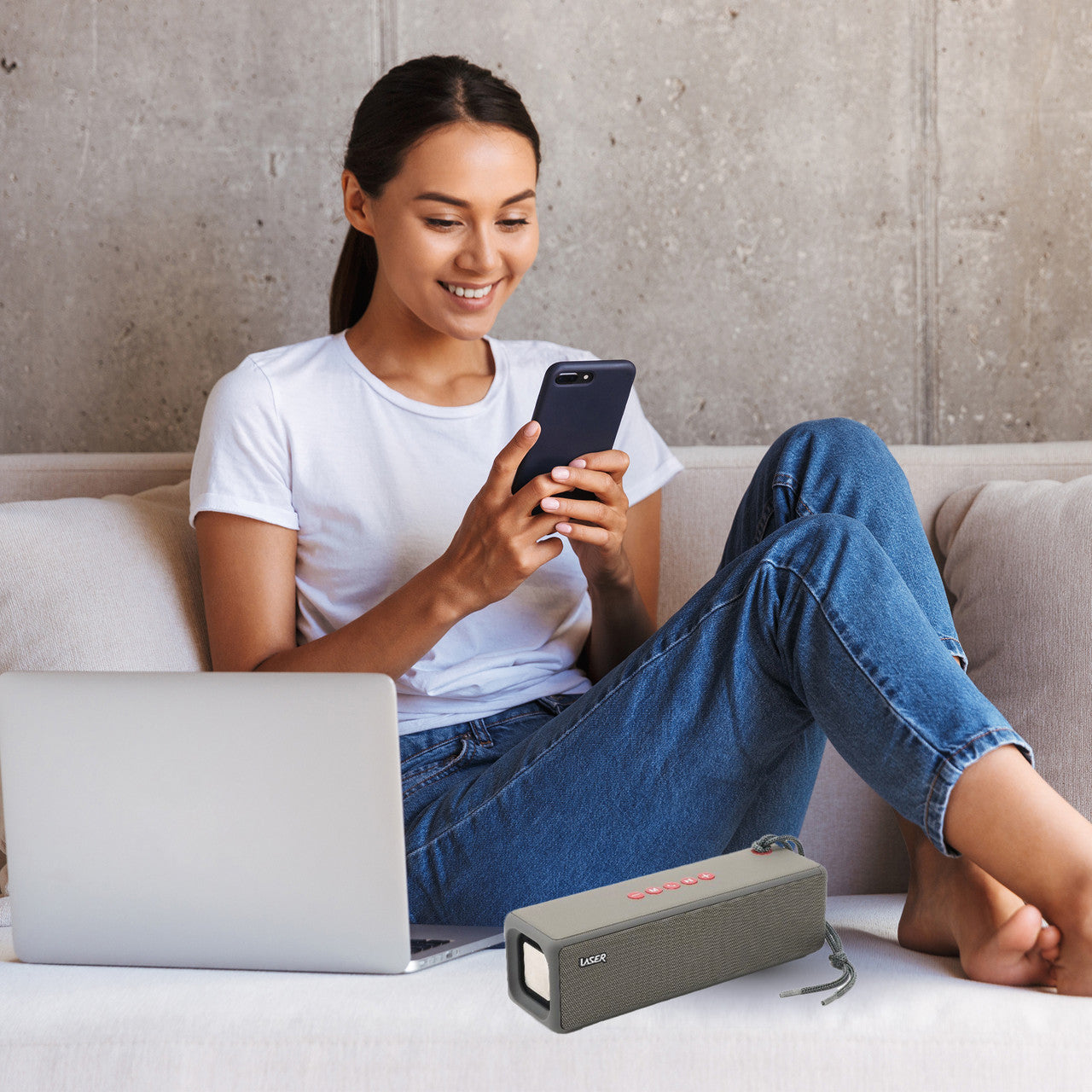 Laser Portable Bluetooth Bar Speaker with TWS Stereo & Built-in Mic (Grey)