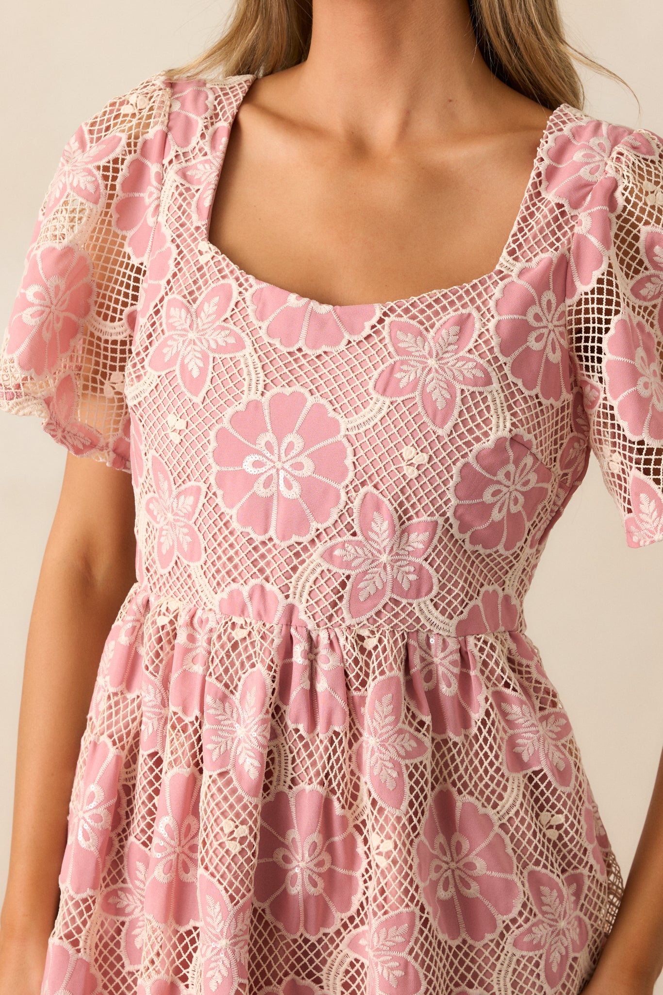 The Sweetest Rose Pink Embroidered Floral Midi Dress