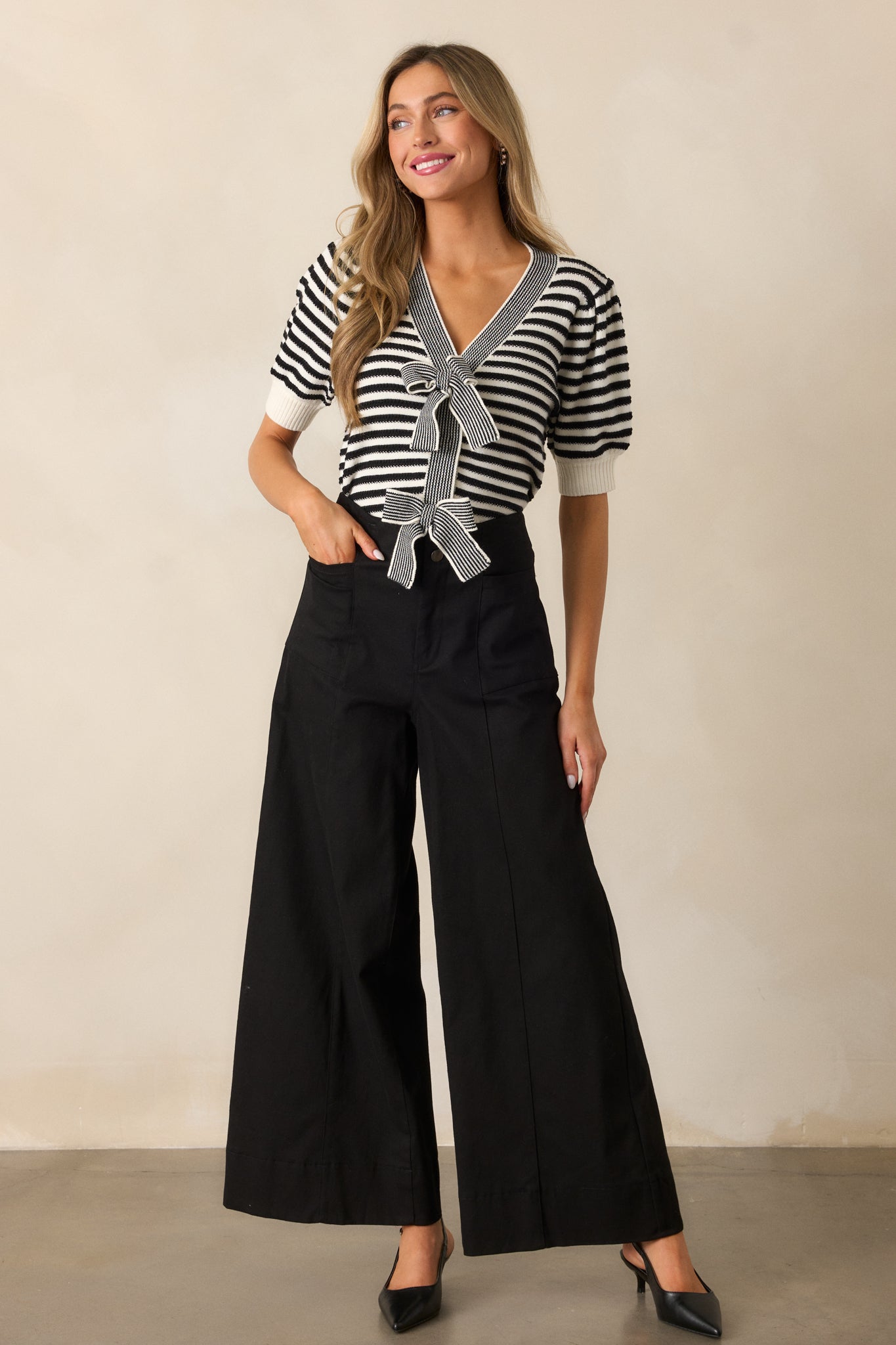 Moon So Bright Black Stripe Short Sleeve Sweater