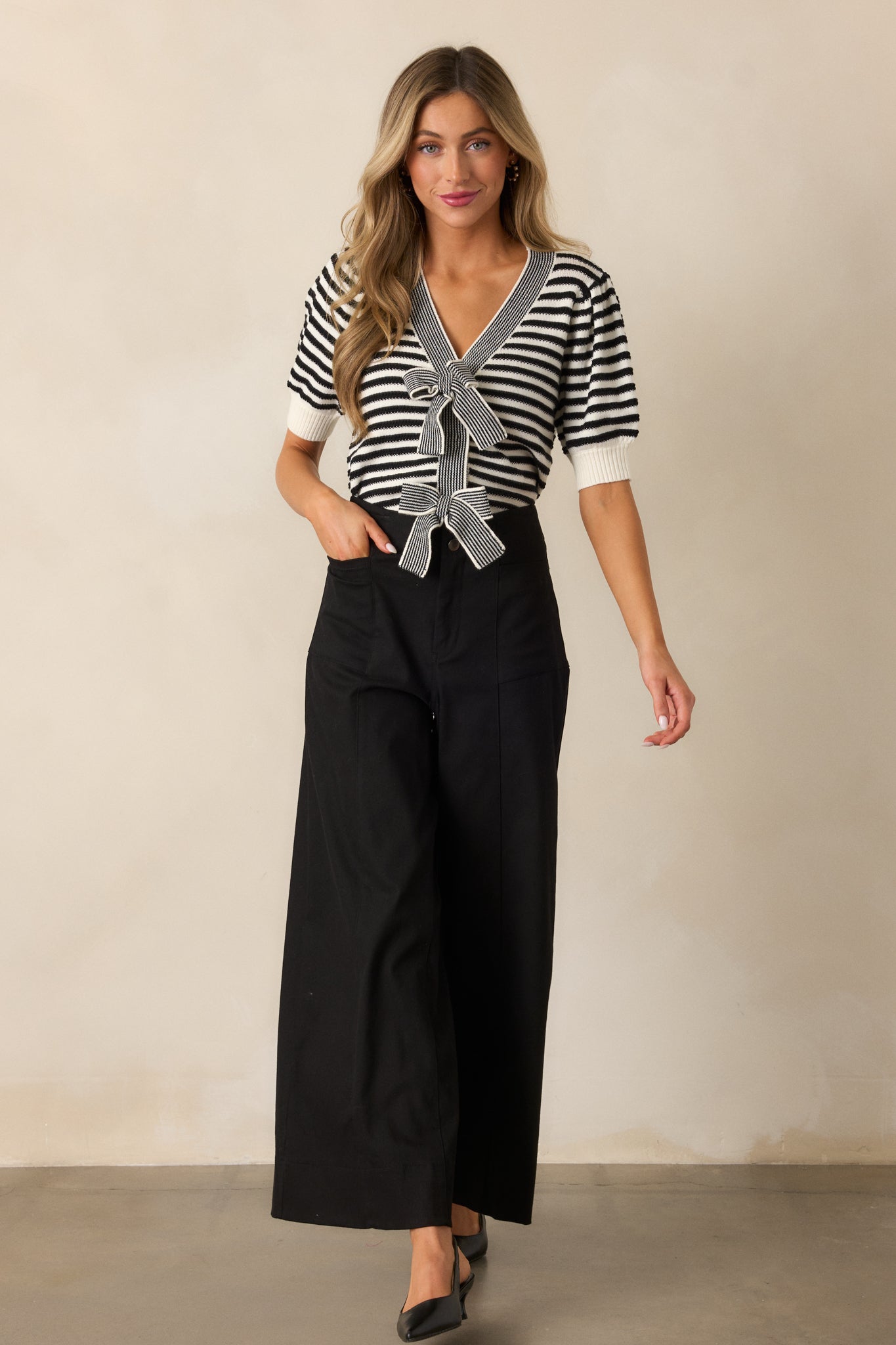 Moon So Bright Black Stripe Short Sleeve Sweater