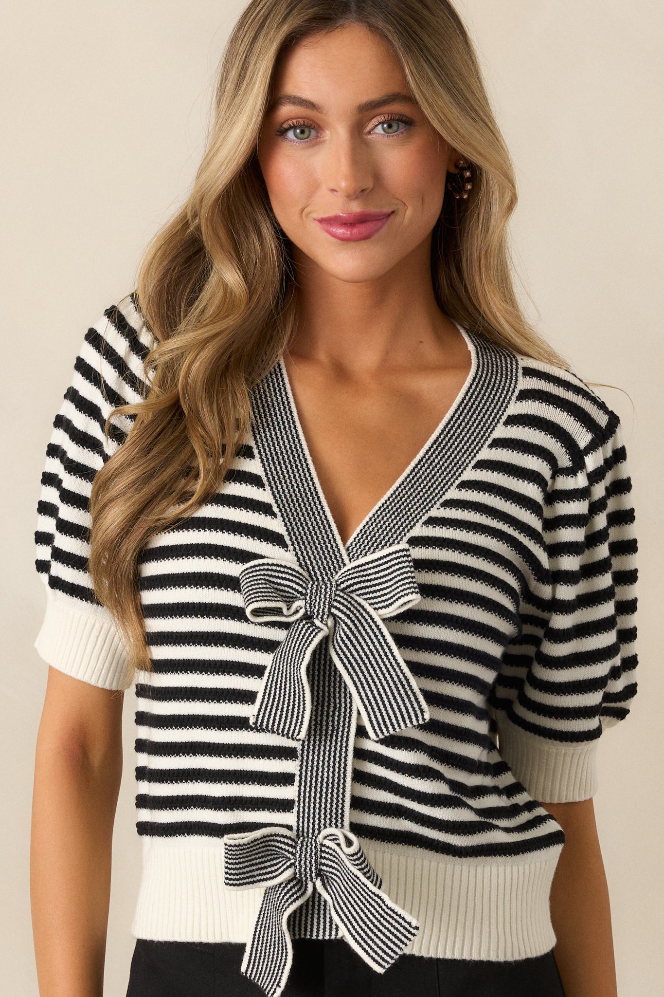 Moon So Bright Black Stripe Short Sleeve Sweater