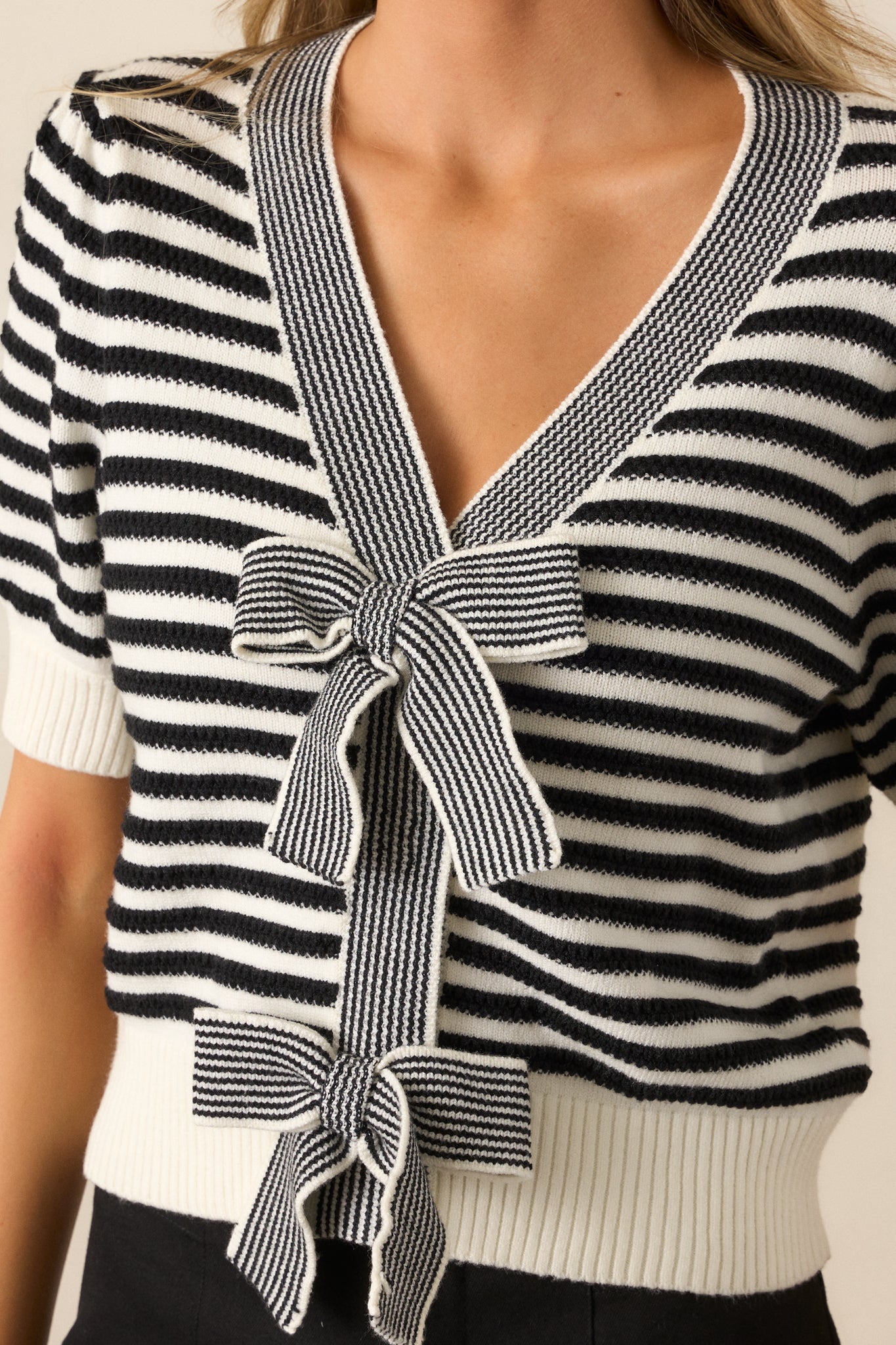 Moon So Bright Black Stripe Short Sleeve Sweater