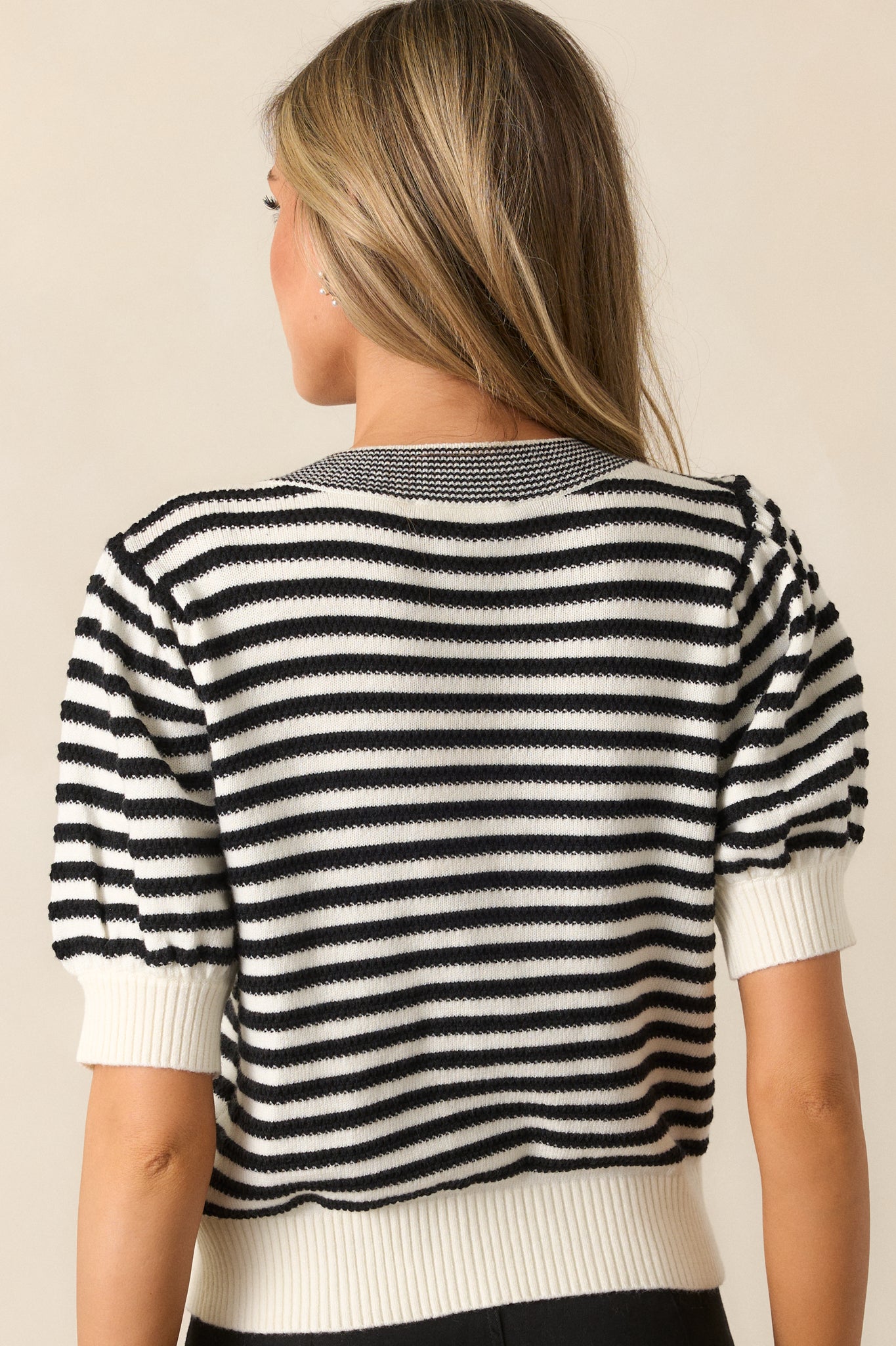 Moon So Bright Black Stripe Short Sleeve Sweater