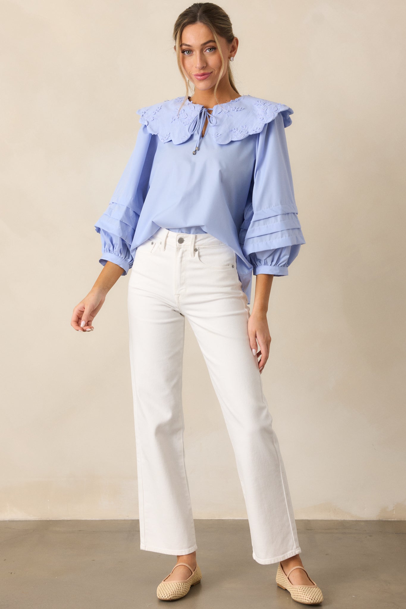 Walk With Me Sky Blue Floral Embroidered Blouse