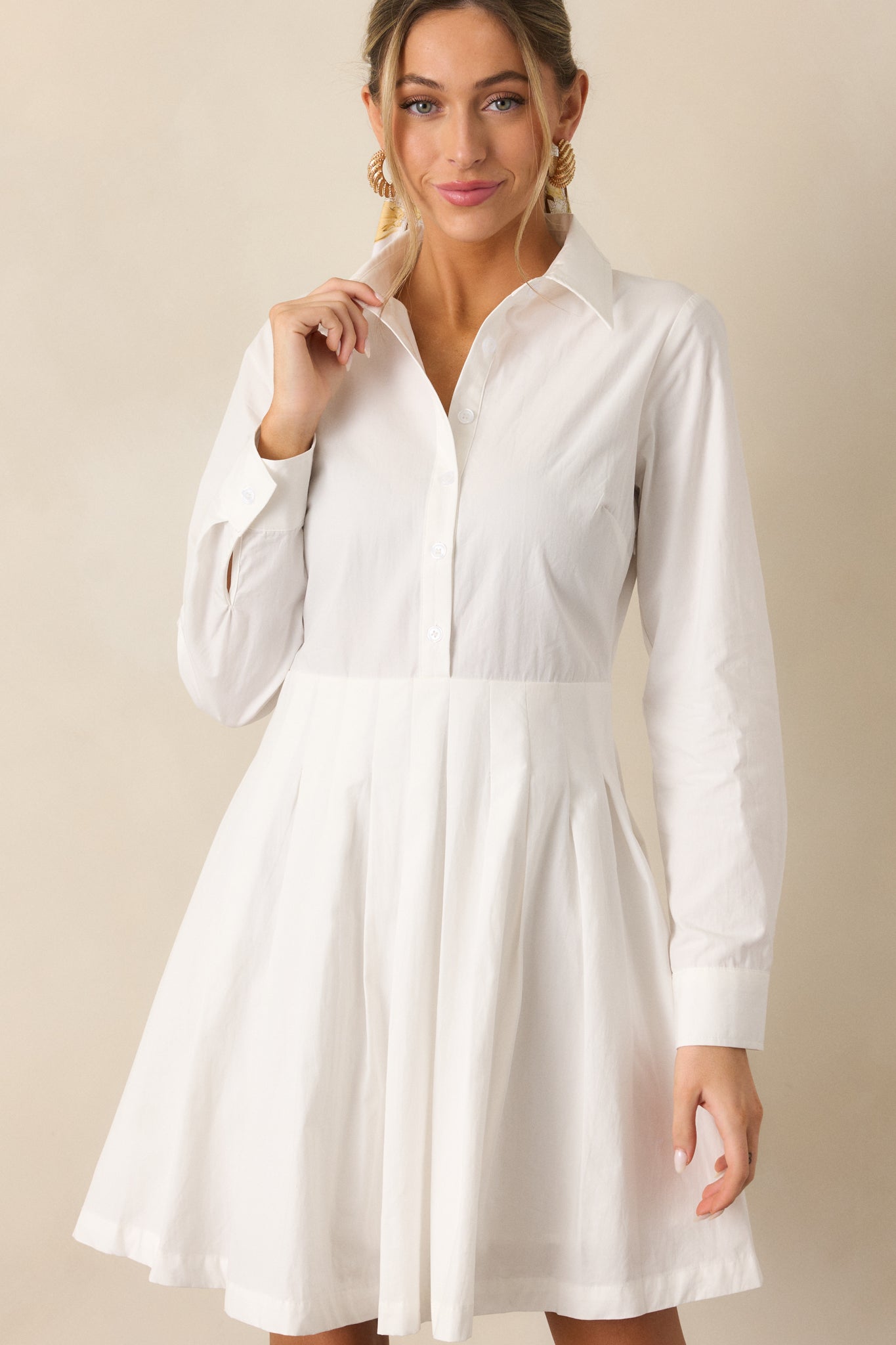 Easy On Me 100% Cotton White Long Sleeve Mini Shirt Dress