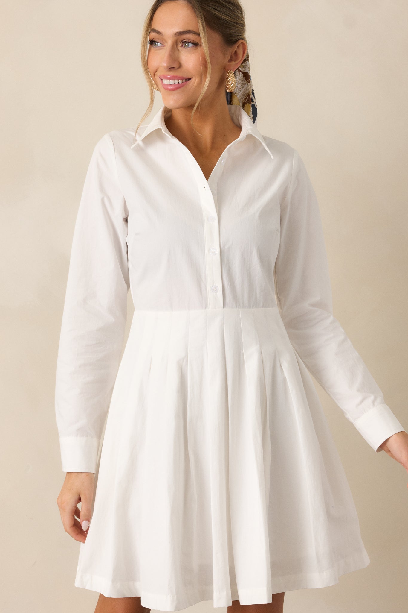 Easy On Me 100% Cotton White Long Sleeve Mini Shirt Dress