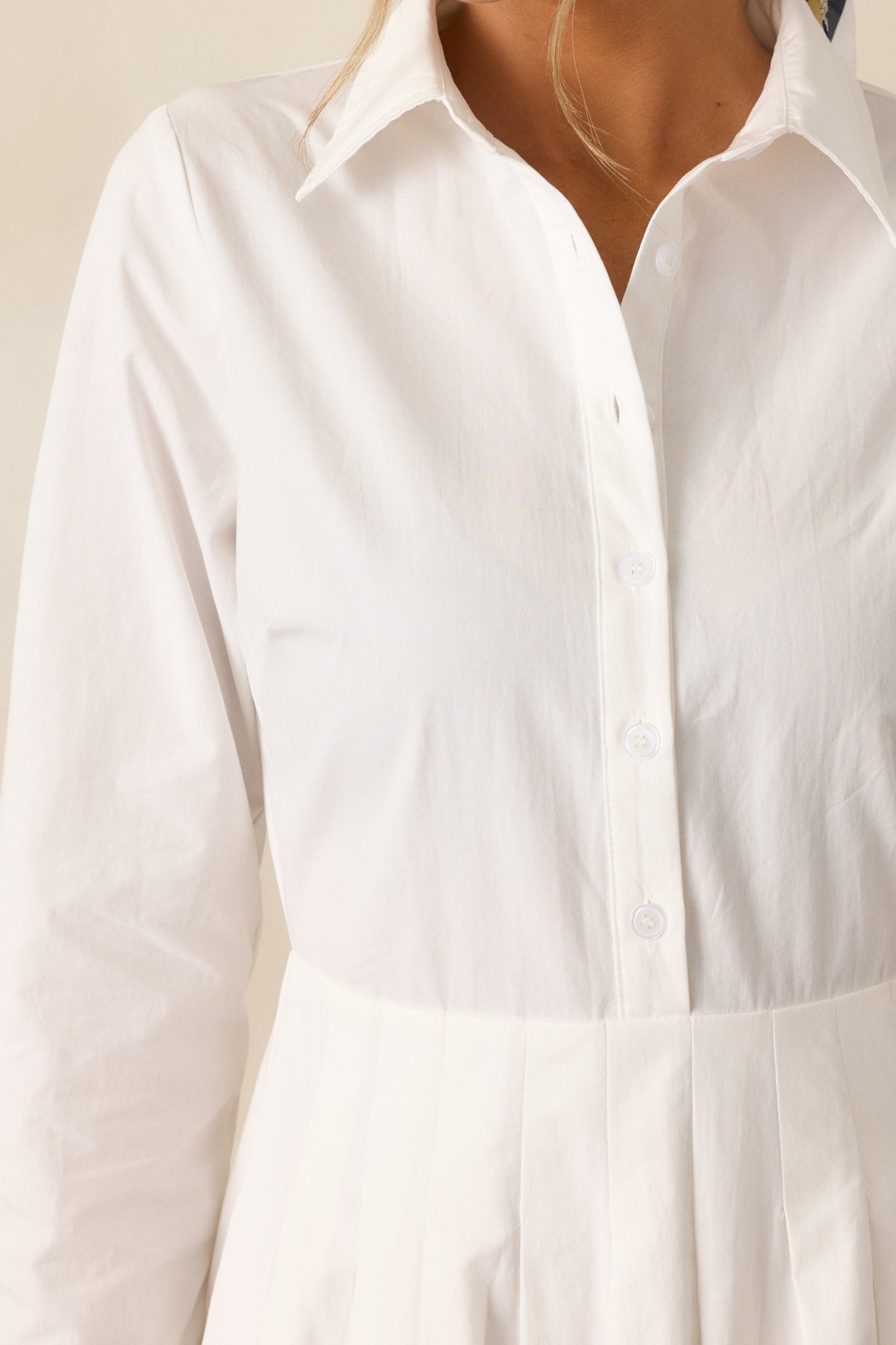 Easy On Me 100% Cotton White Long Sleeve Mini Shirt Dress