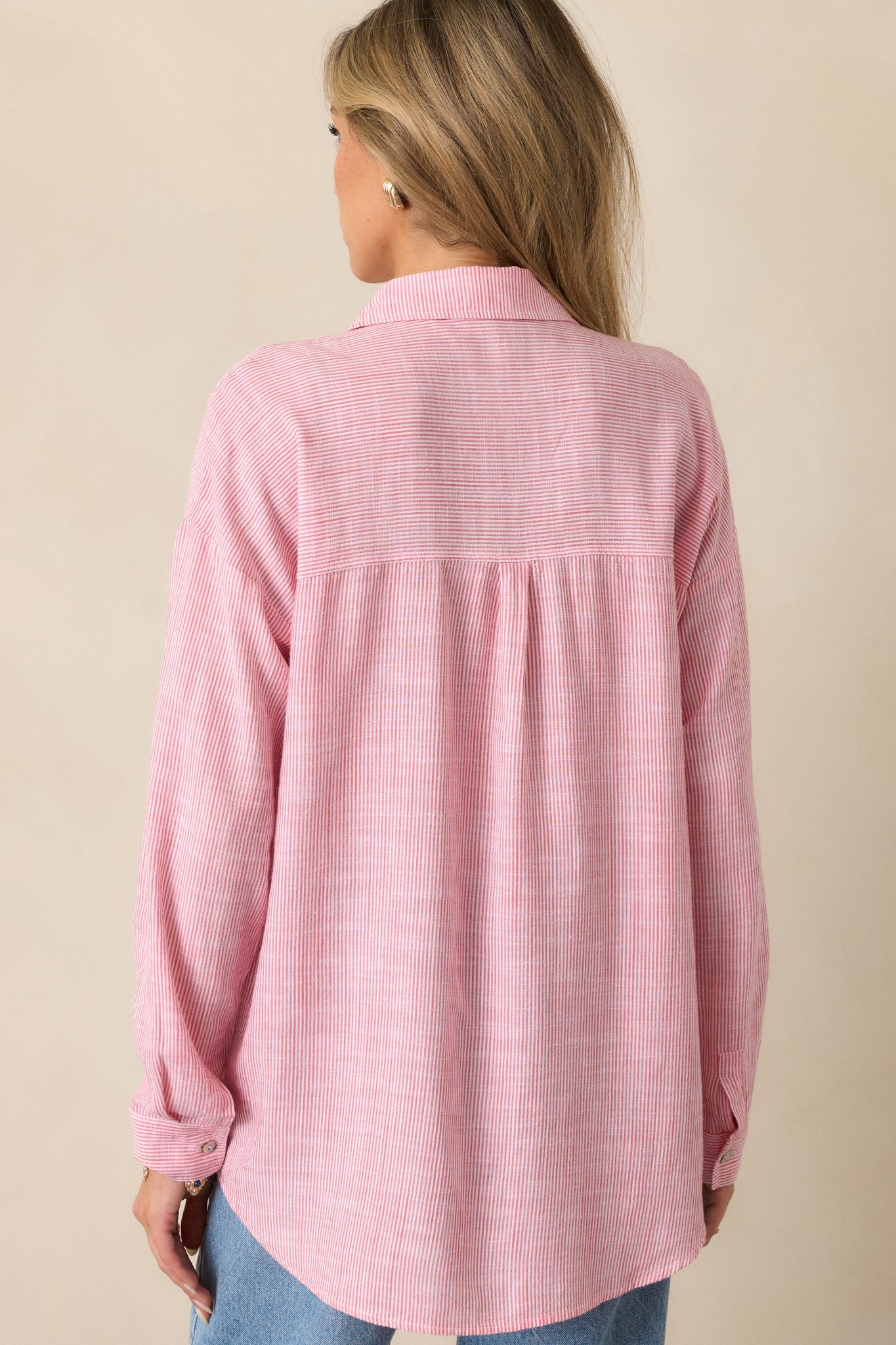 What Do You Mean Porcelain Rose Stripe Button Front Blouse