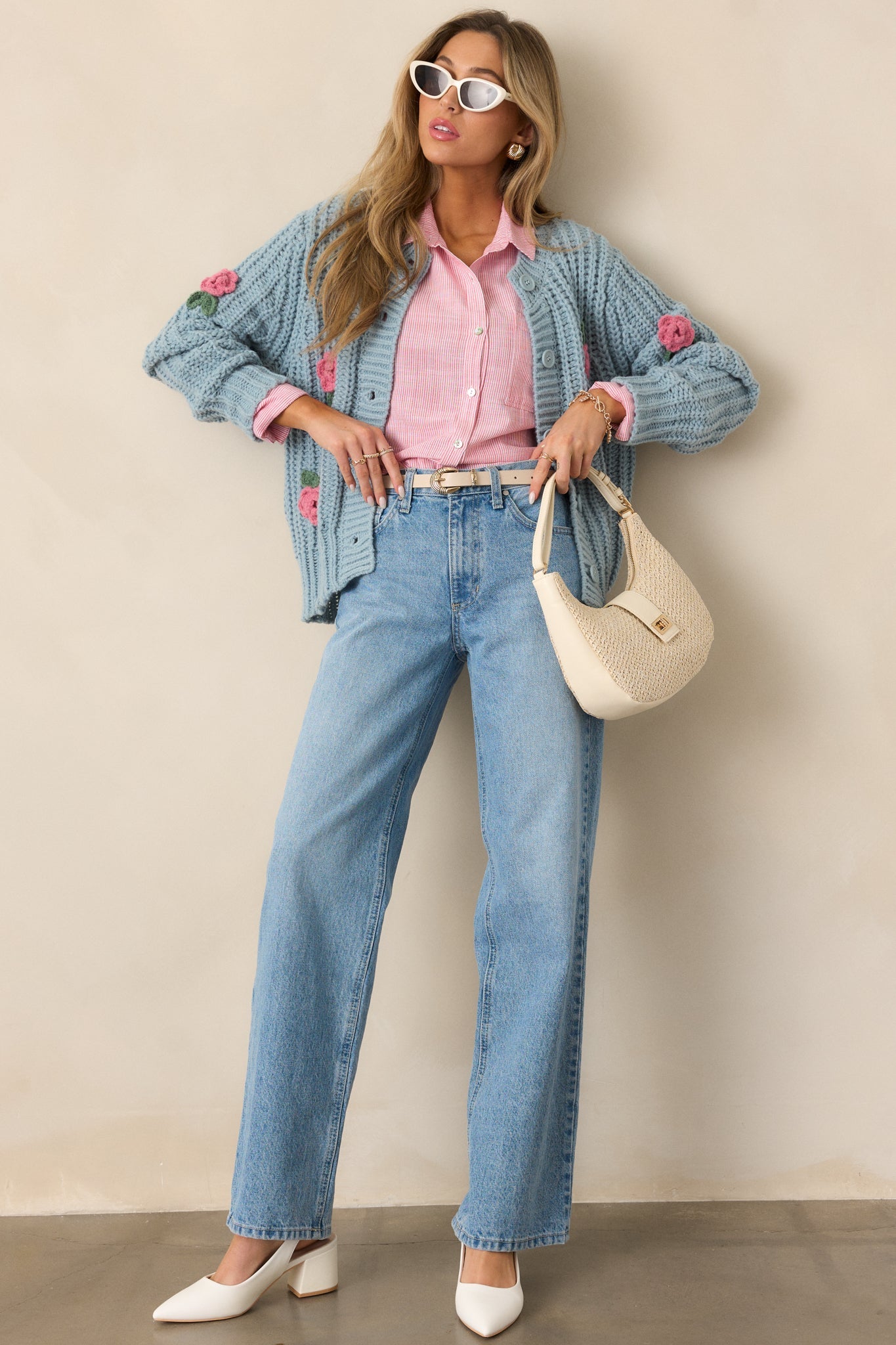 Wandering Roses Teal Knit Cardigan