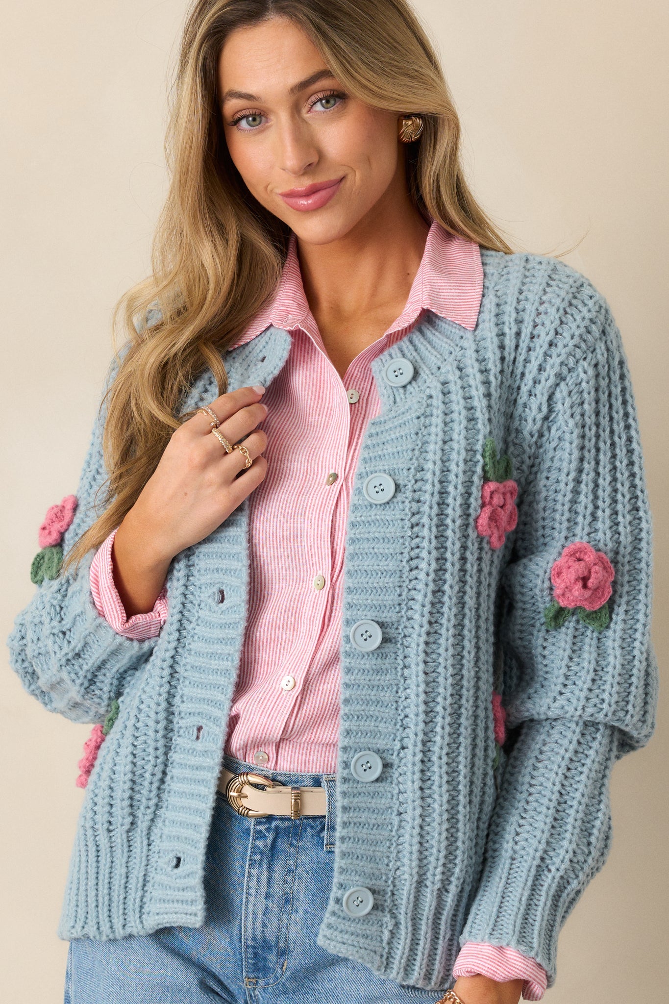 Wandering Roses Teal Knit Cardigan
