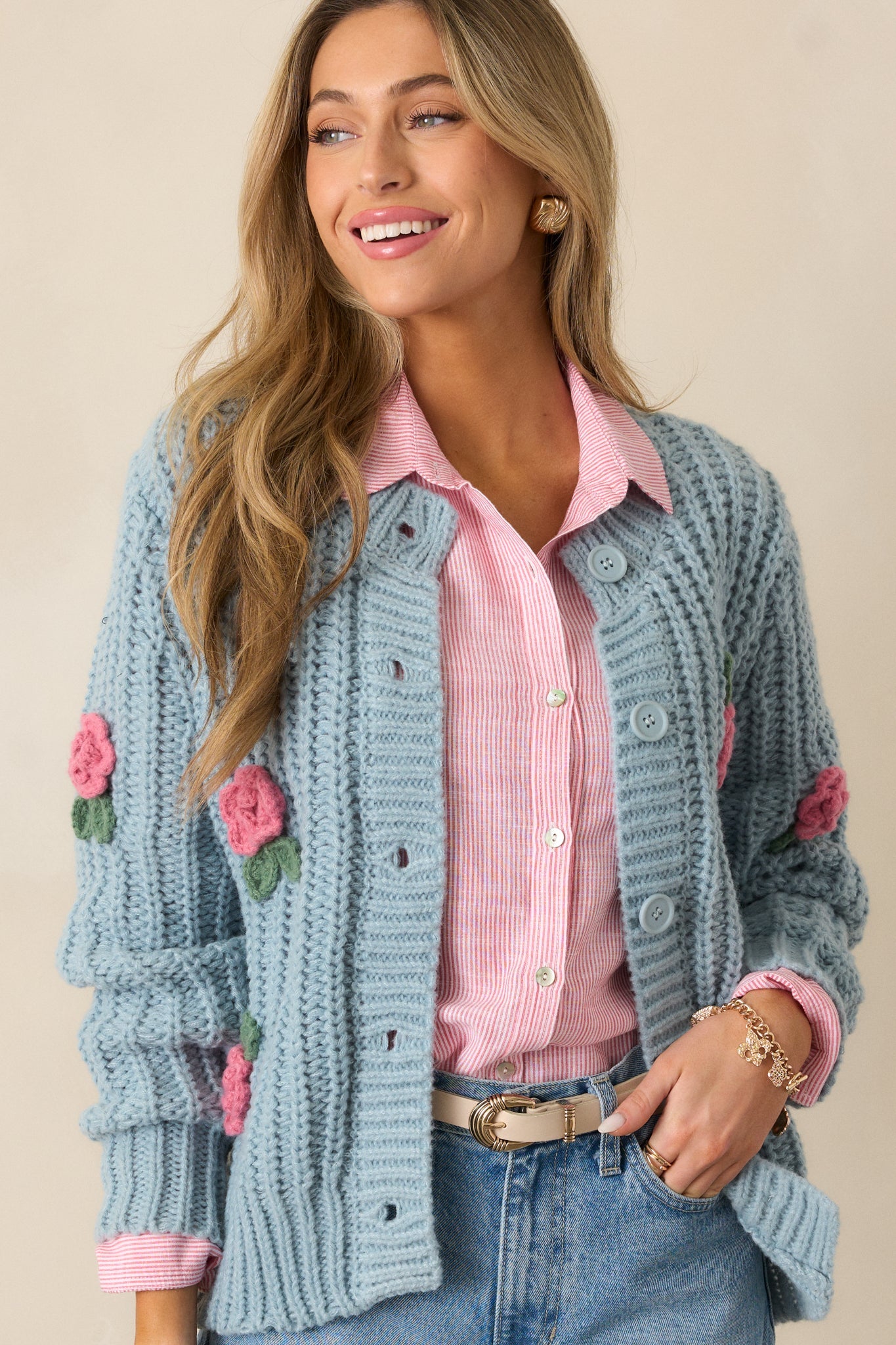 Wandering Roses Teal Knit Cardigan