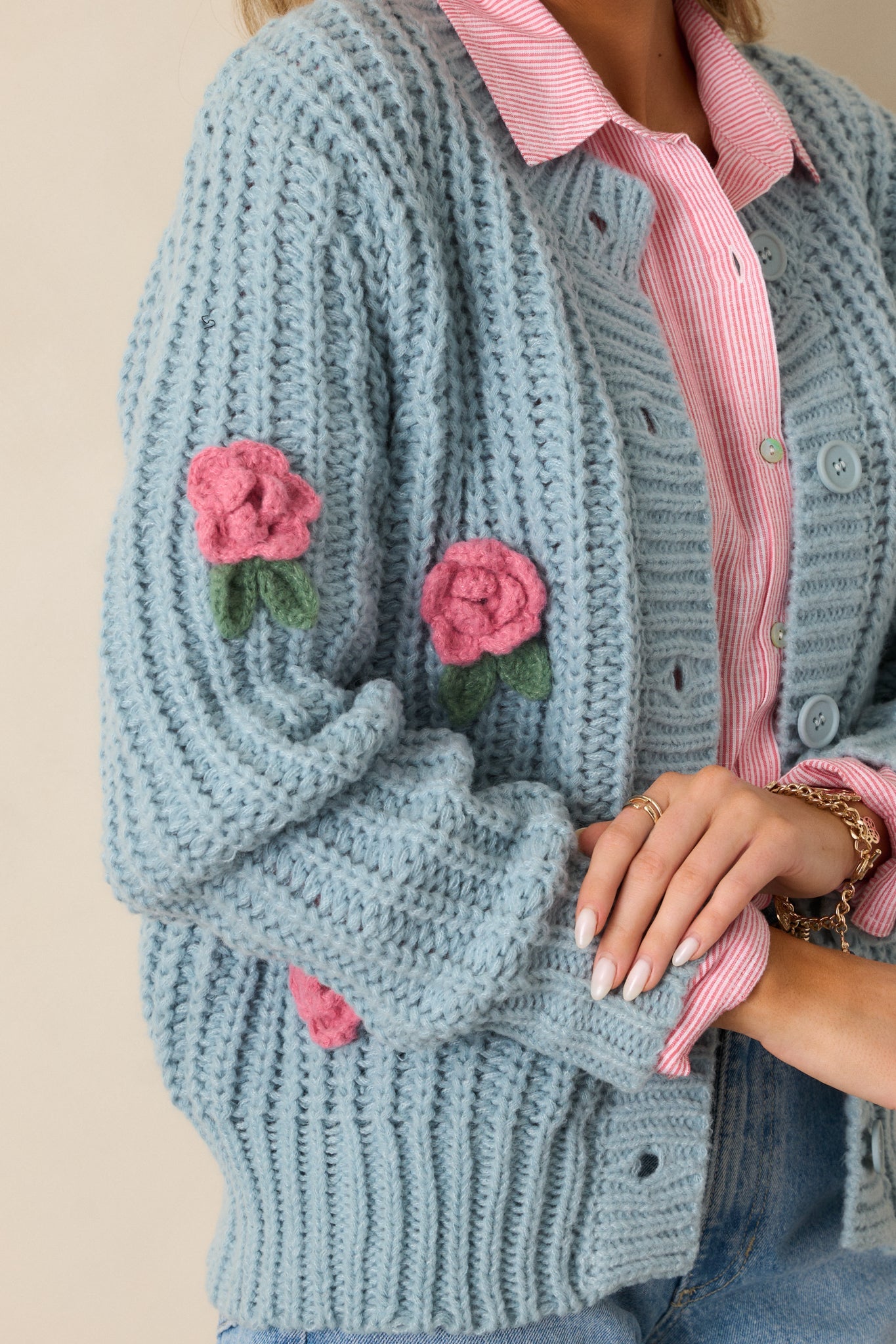Wandering Roses Teal Knit Cardigan