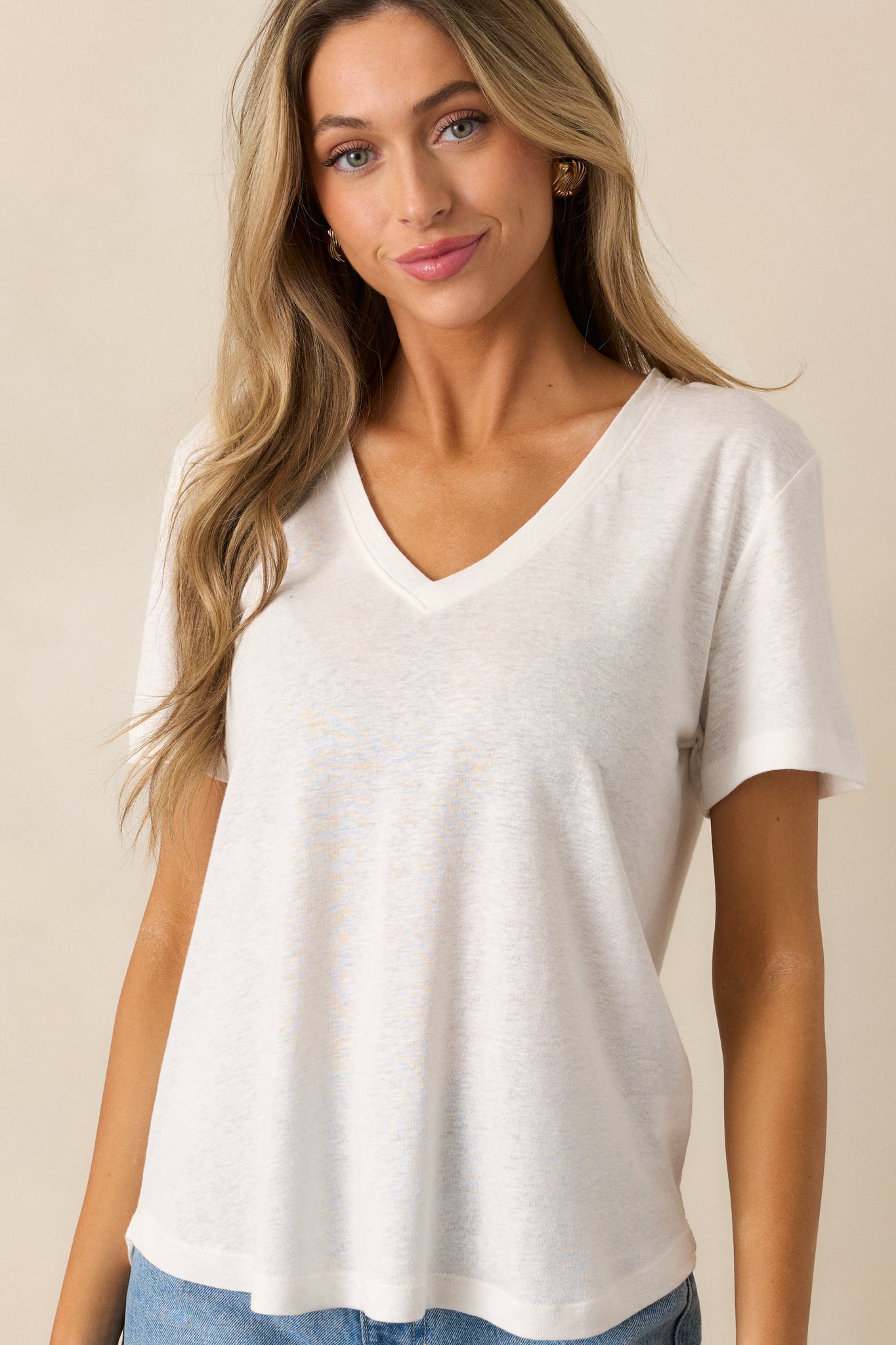 All The Way Ivory V-Neckline Washed Tee