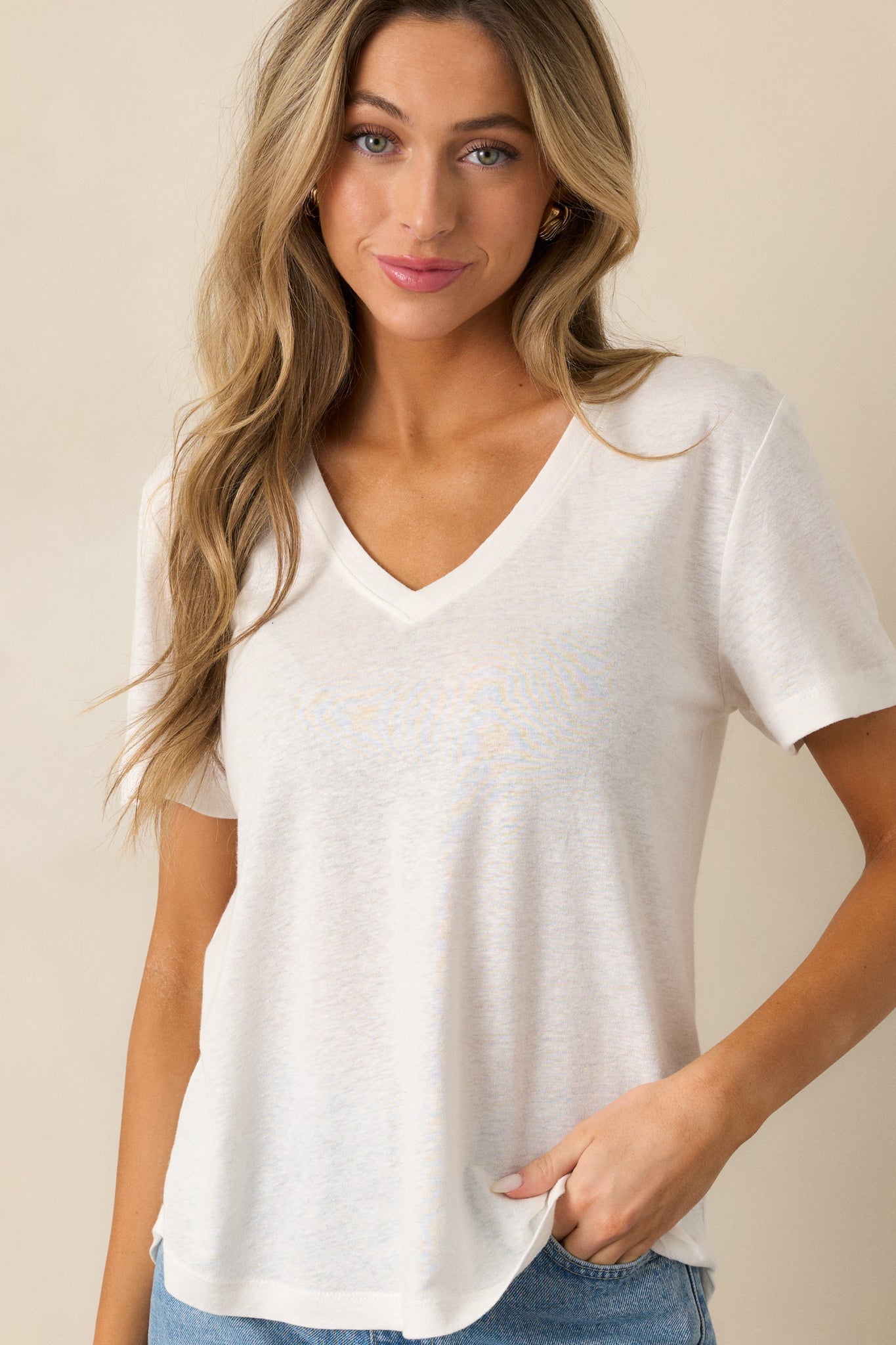 All The Way Ivory V-Neckline Washed Tee