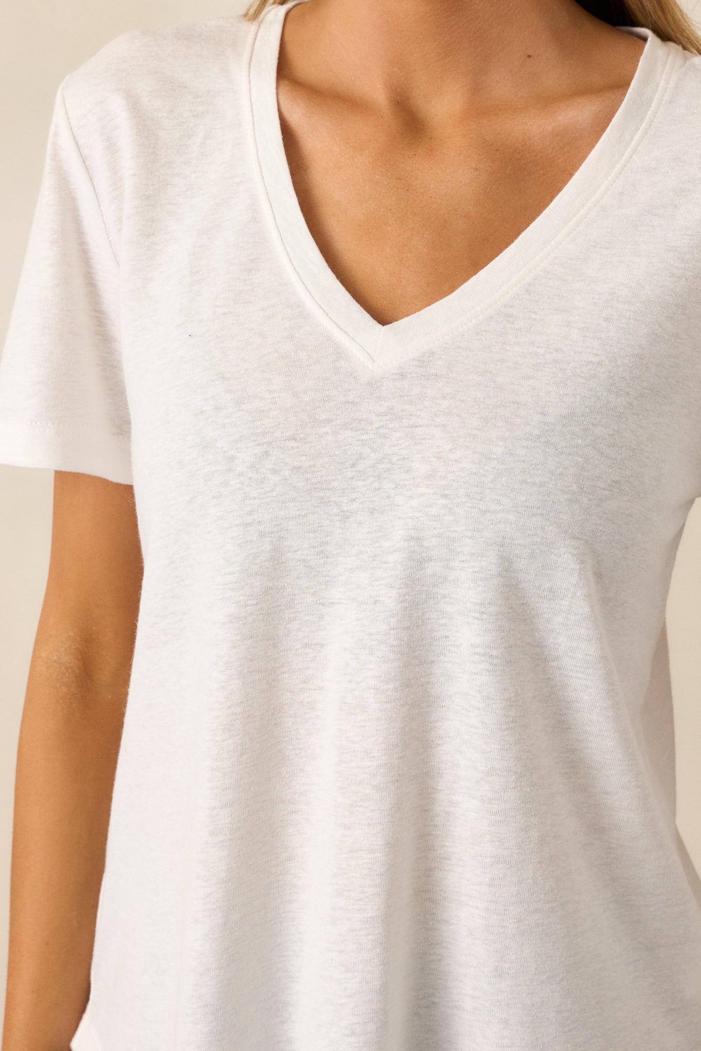 All The Way Ivory V-Neckline Washed Tee