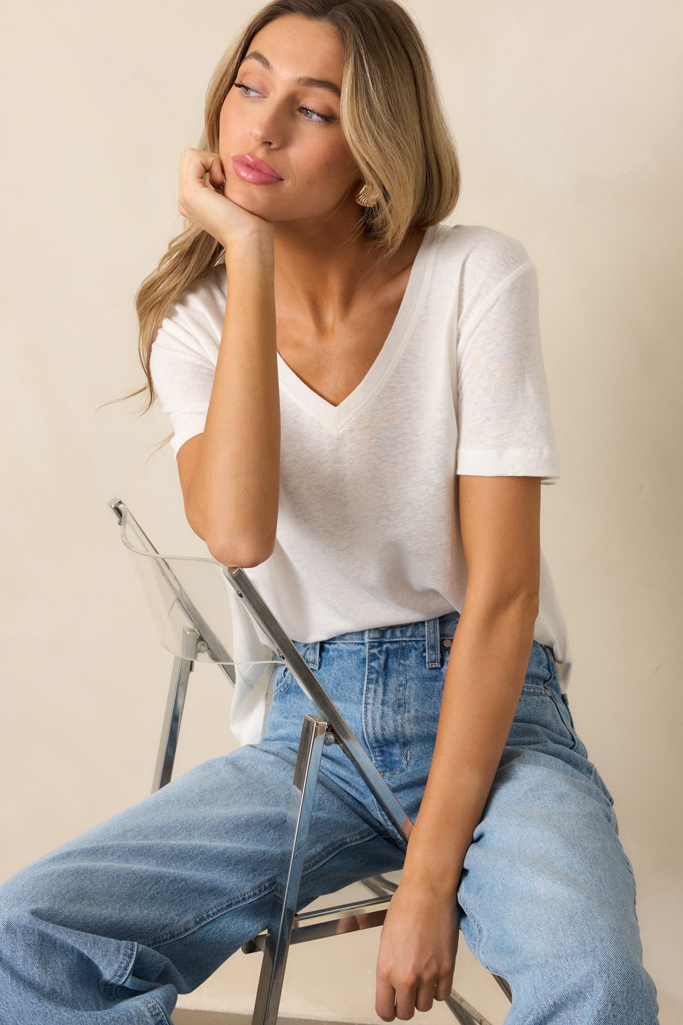 All The Way Ivory V-Neckline Washed Tee