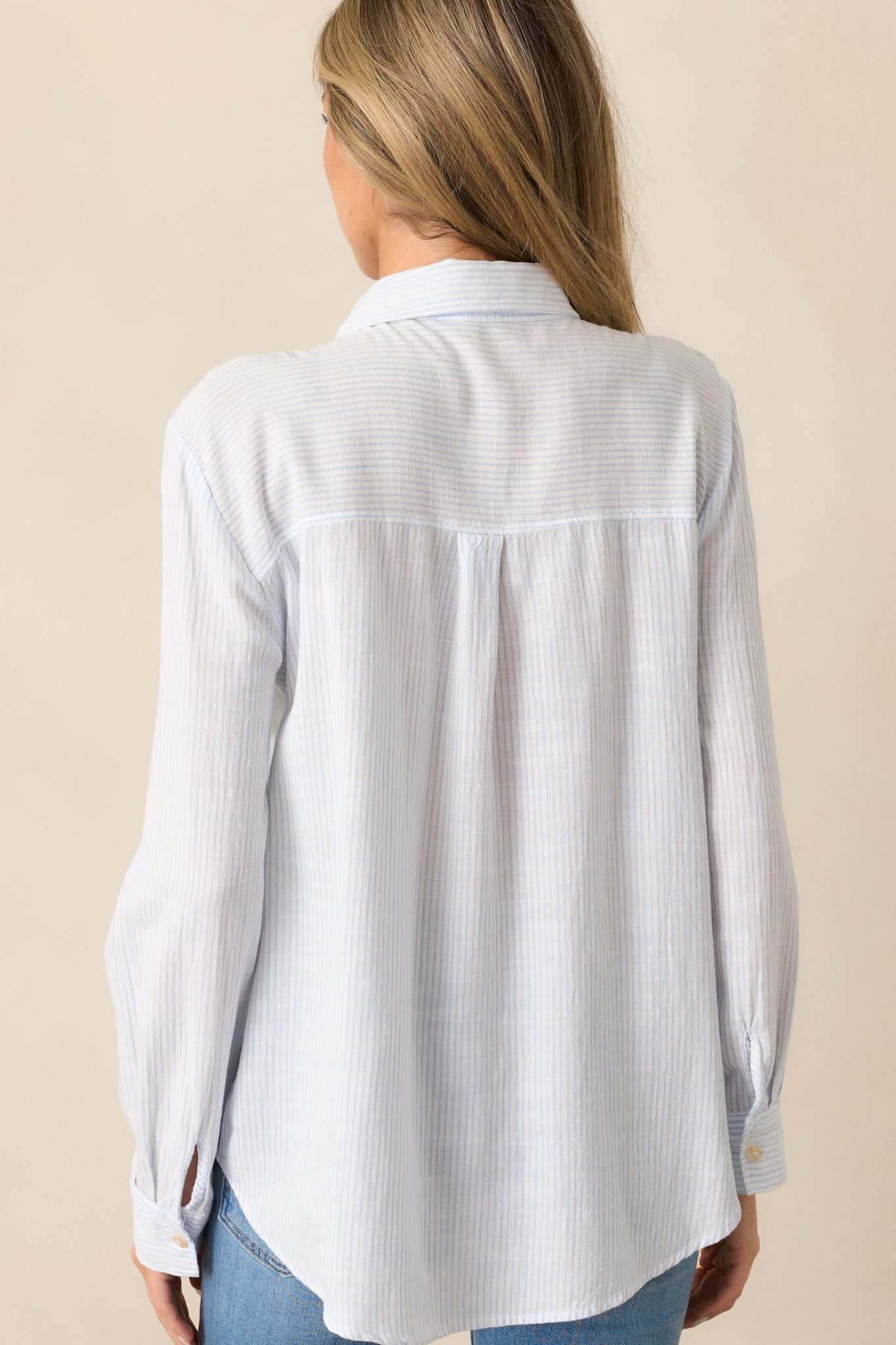 Brighter Days Light Blue Stripe Button Front Top