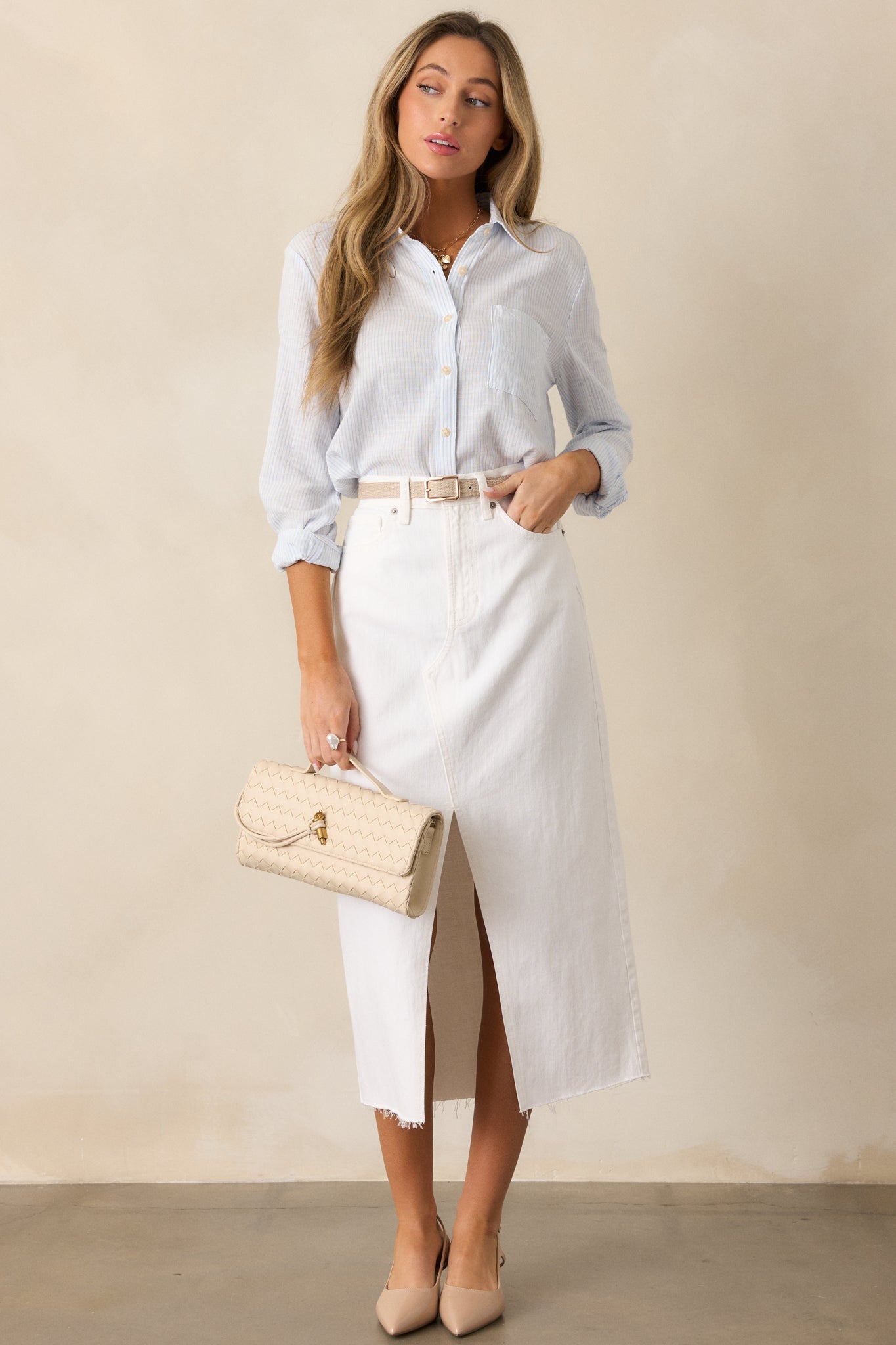 Brighter Days Light Blue Stripe Button Front Top