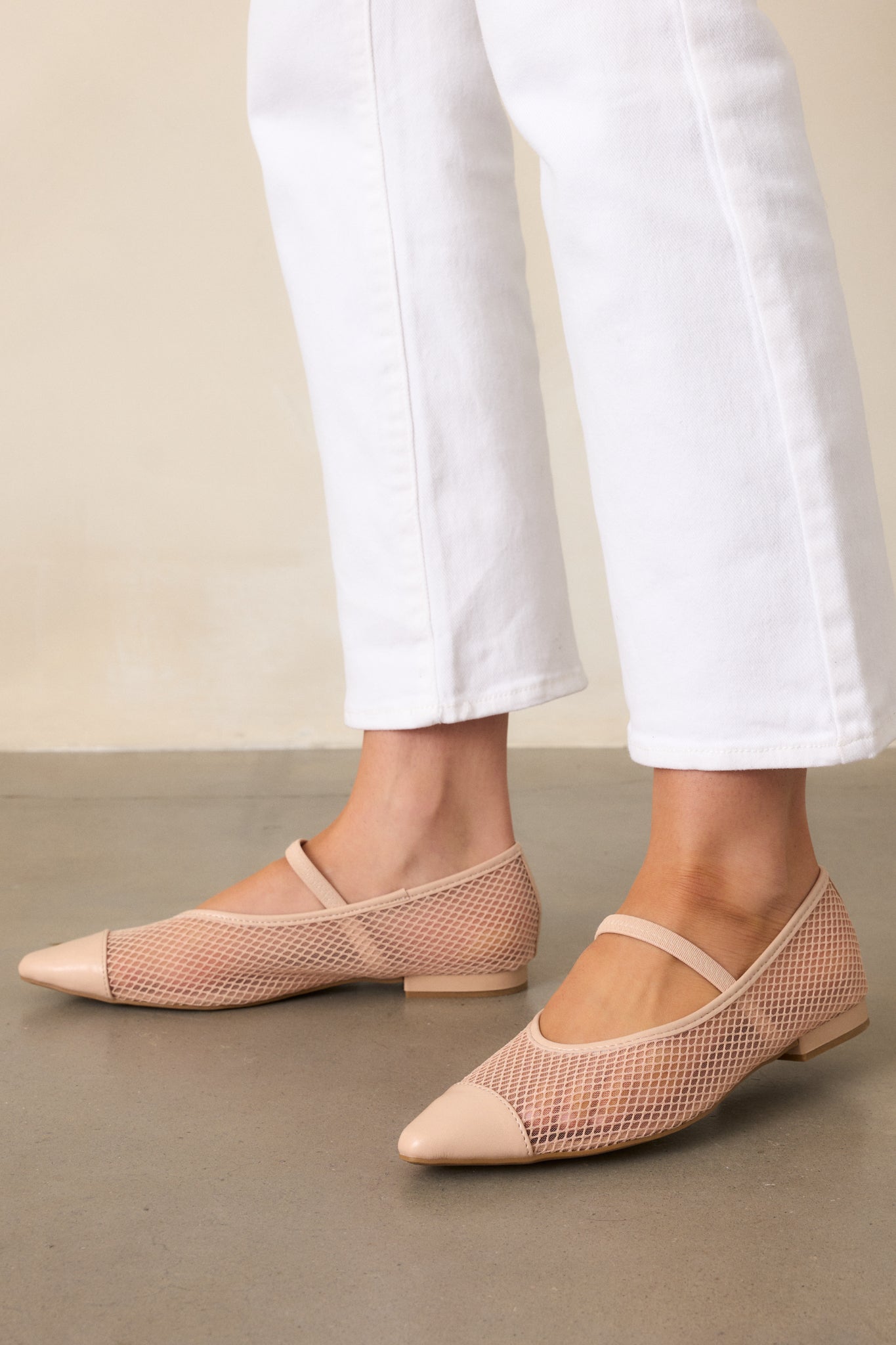 Sunset Mirror Beige Mesh Fishnet Flats