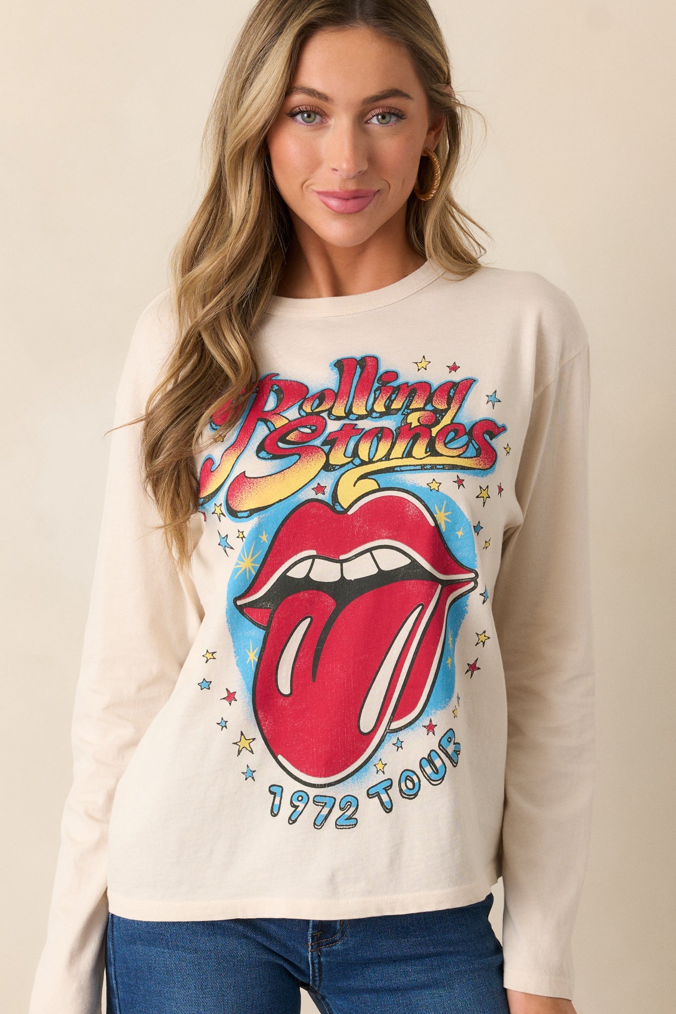 Rolling Stones 1972 Tour Ecru Long Sleeve Tee