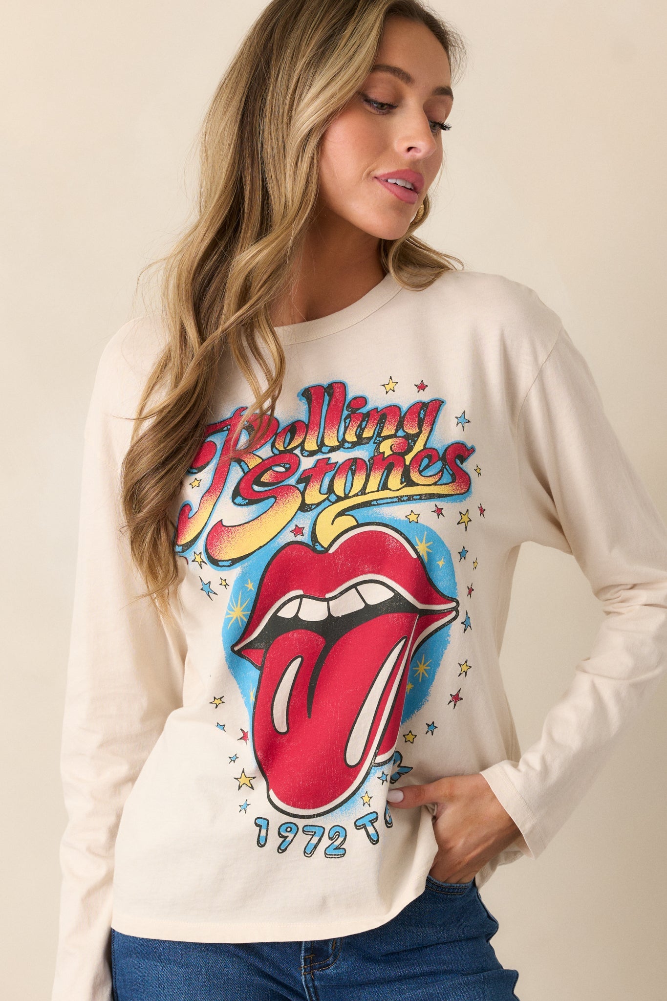Rolling Stones 1972 Tour Ecru Long Sleeve Tee