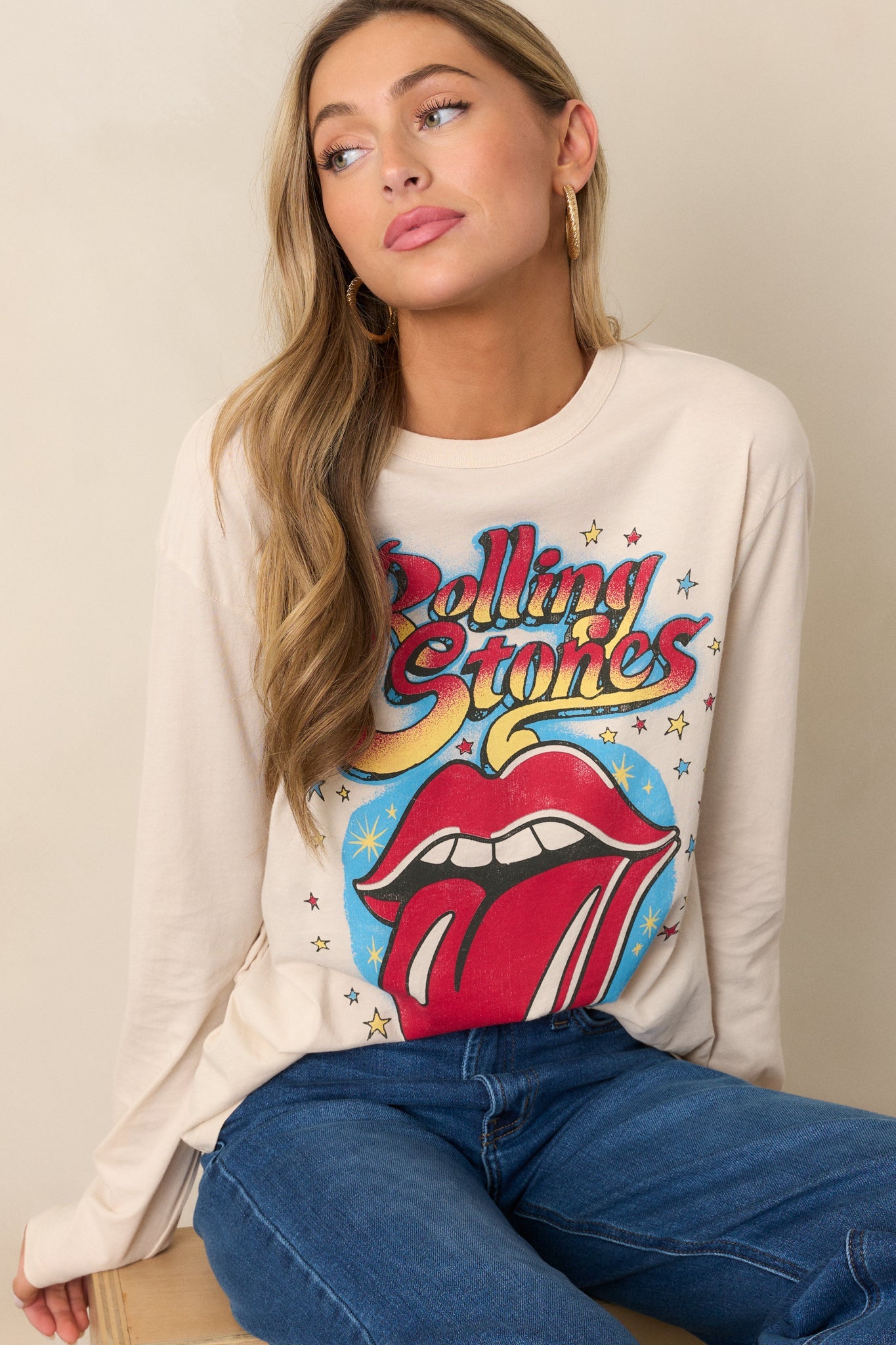Rolling Stones 1972 Tour Ecru Long Sleeve Tee