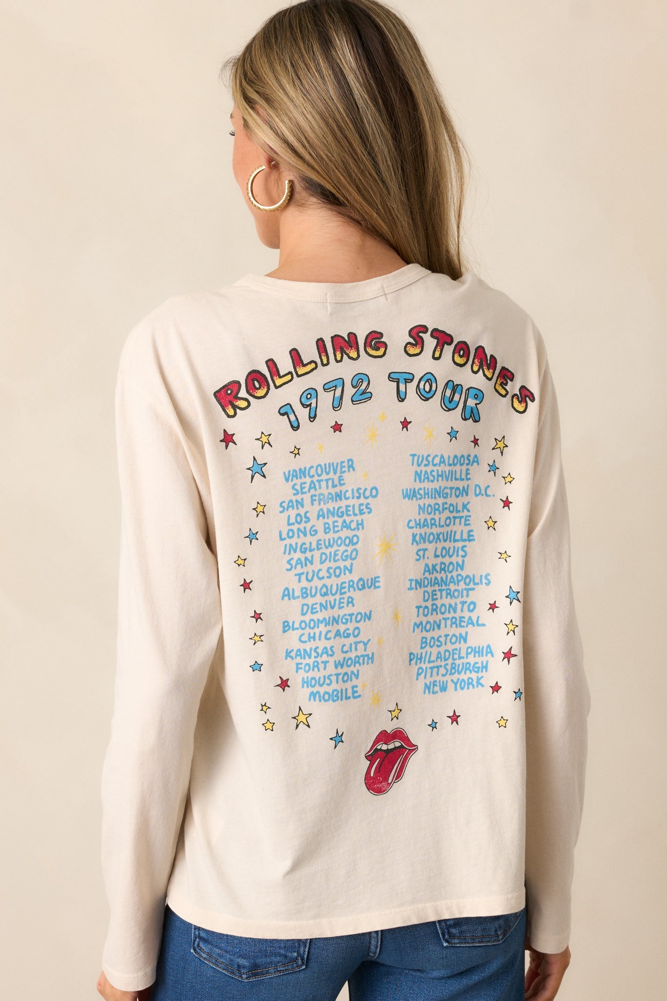 Rolling Stones 1972 Tour Ecru Long Sleeve Tee