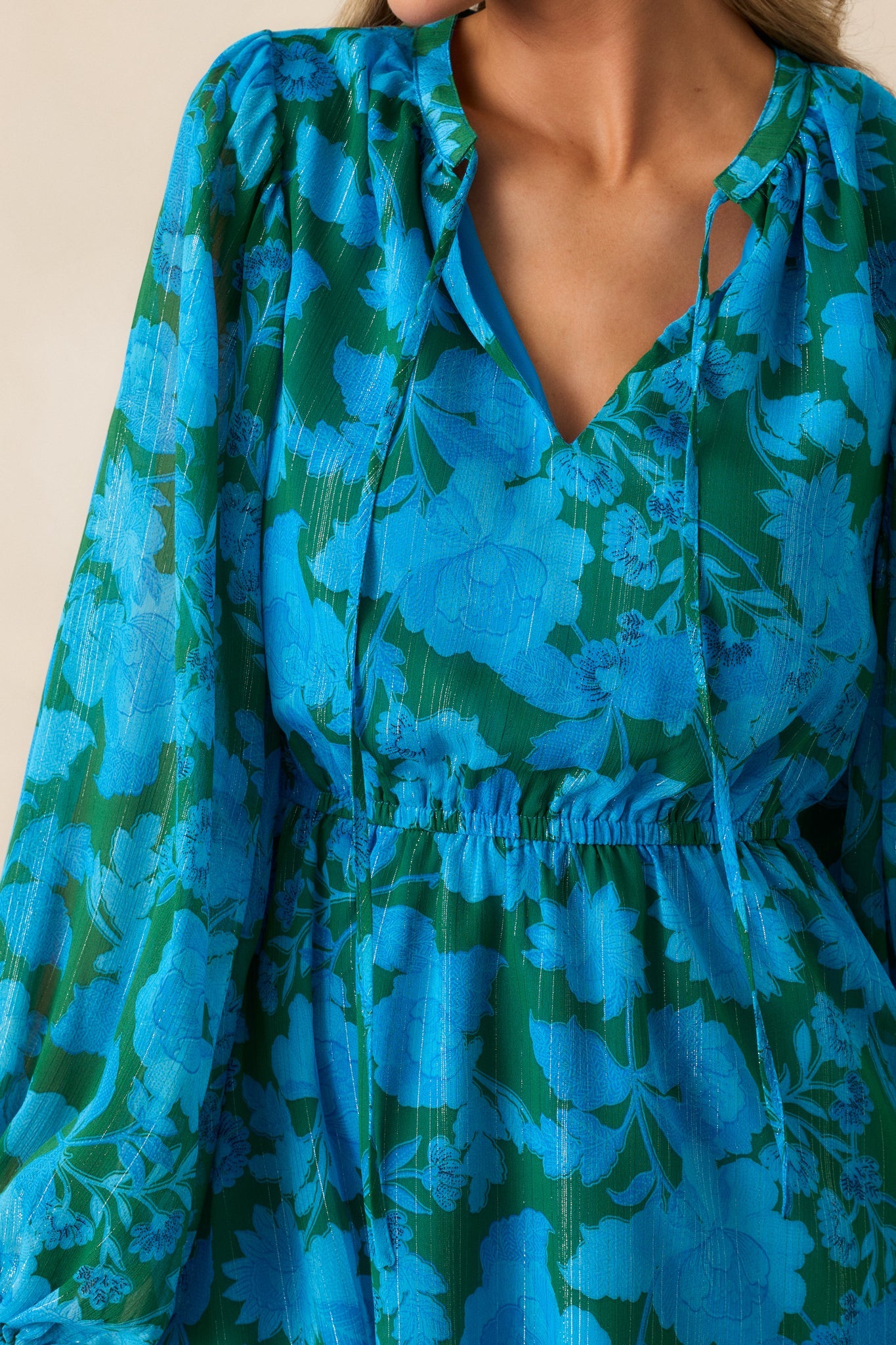 Soul On Fire Blue Floral Long Sleeve Mini Dress