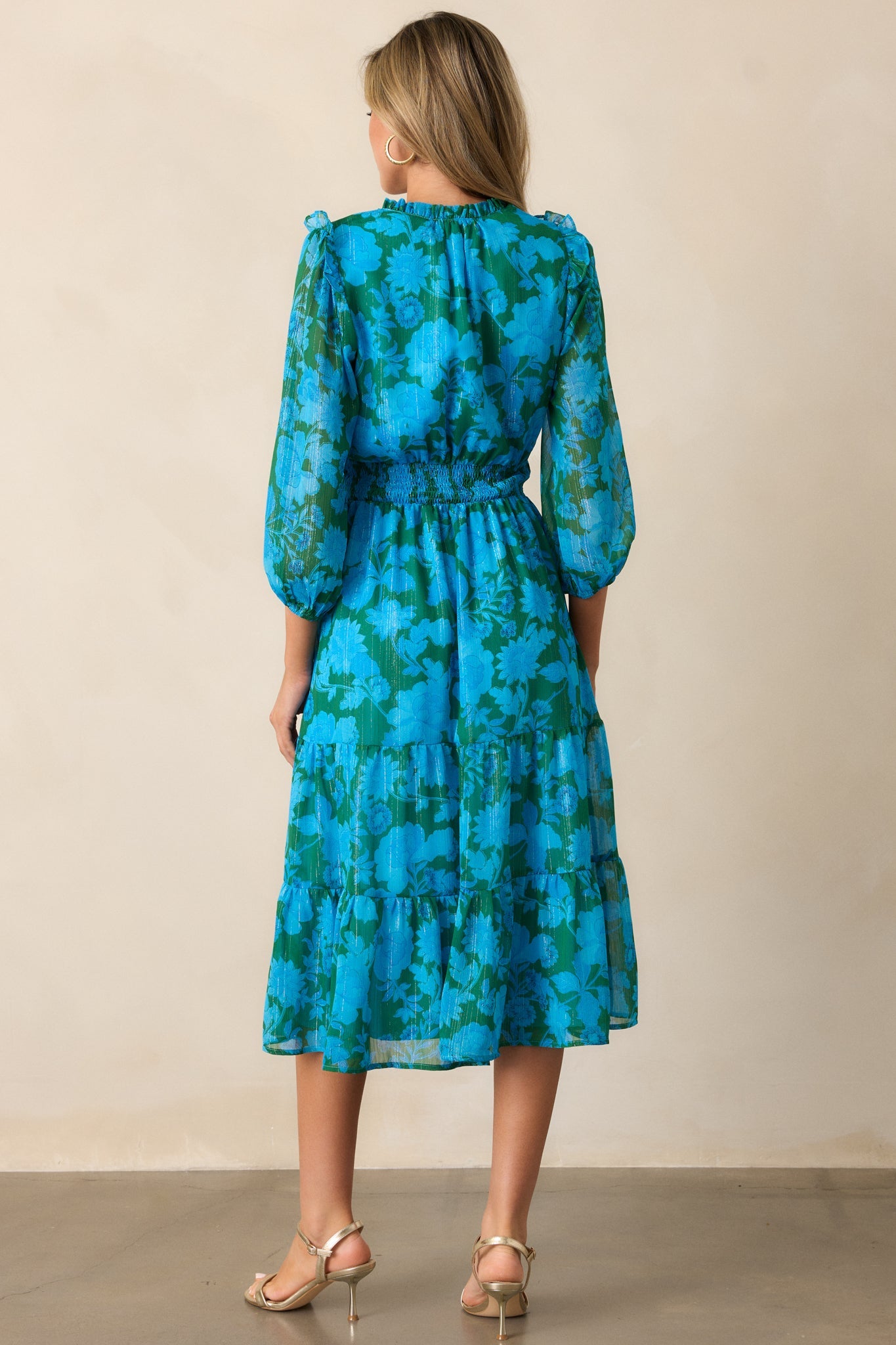 Rising Tides Blue Floral Long Sleeve Midi Dress