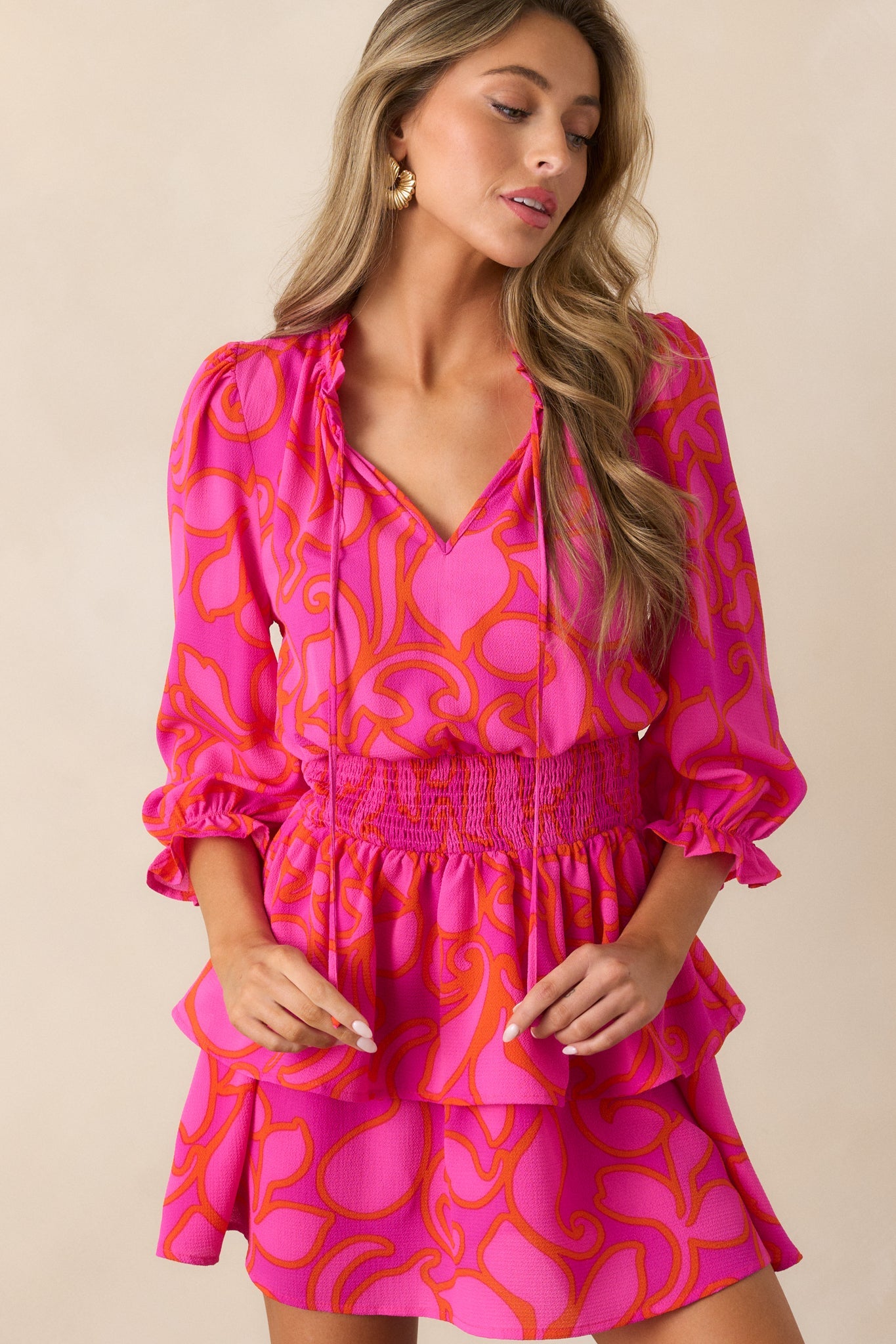 When We Meet Magenta Floral Long Sleeve Mini Dress