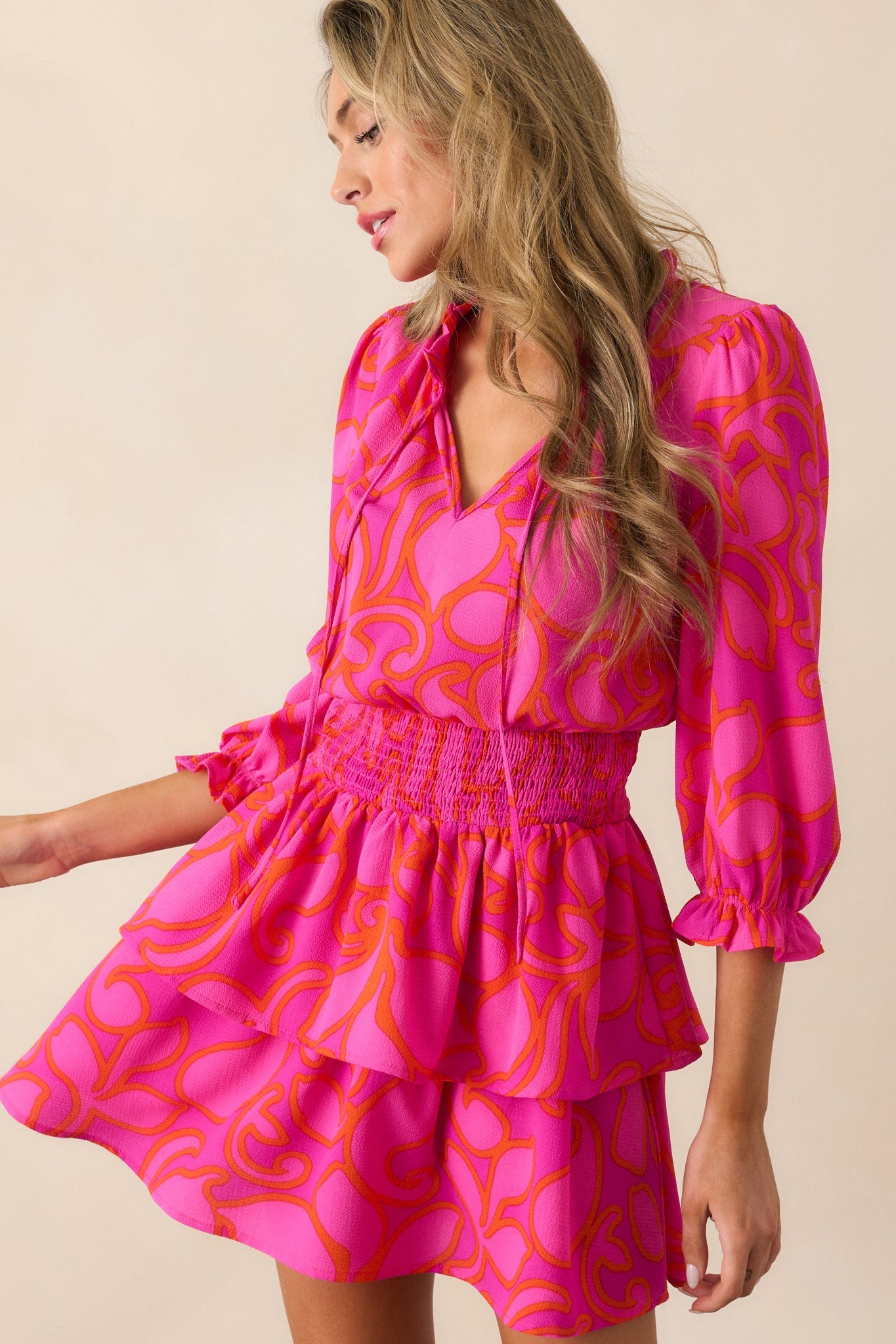 When We Meet Magenta Floral Long Sleeve Mini Dress