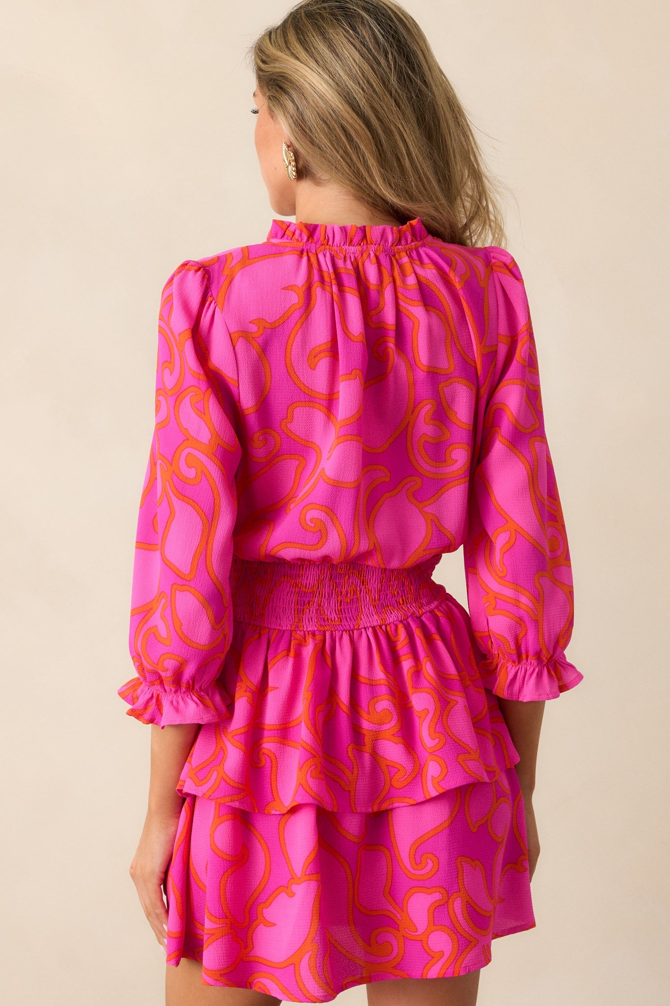 When We Meet Magenta Floral Long Sleeve Mini Dress