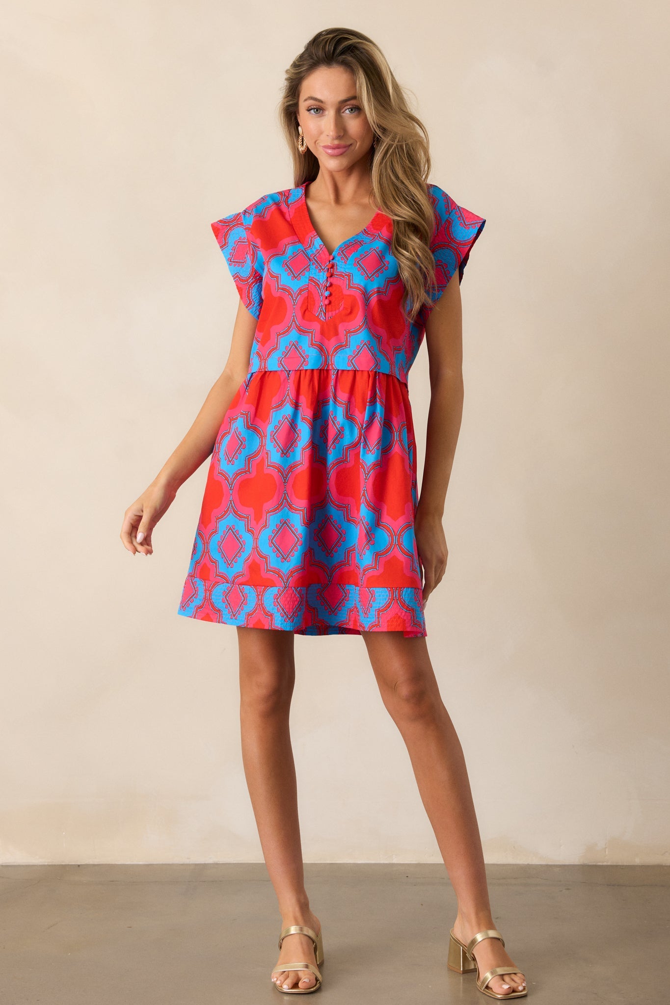 Doing Better 100% Cotton Red Print Mini Dress