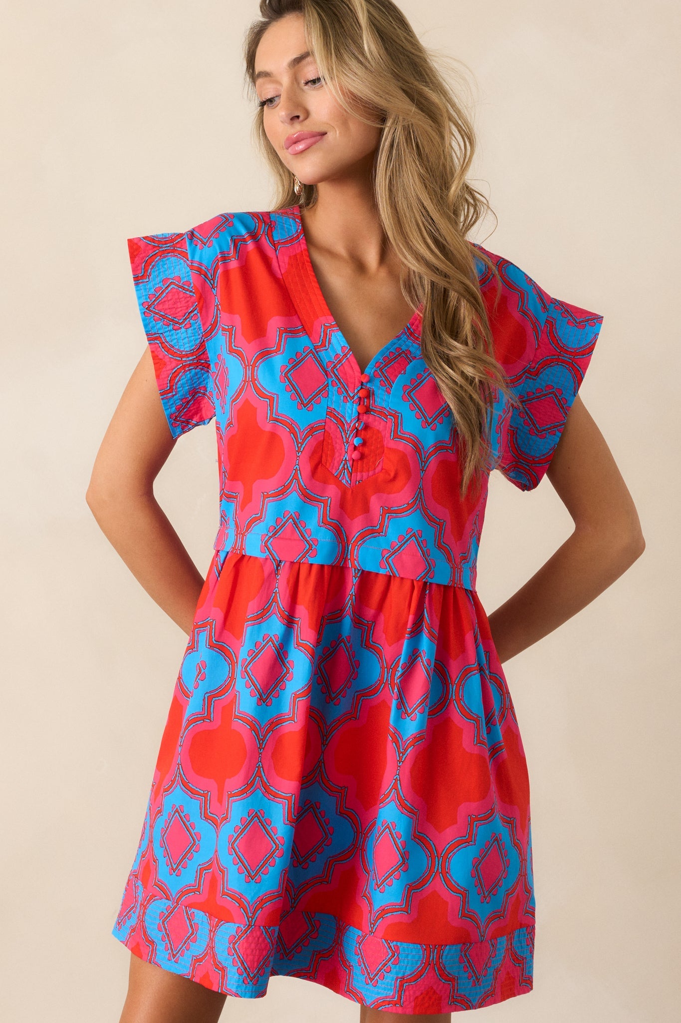 Doing Better 100% Cotton Red Print Mini Dress
