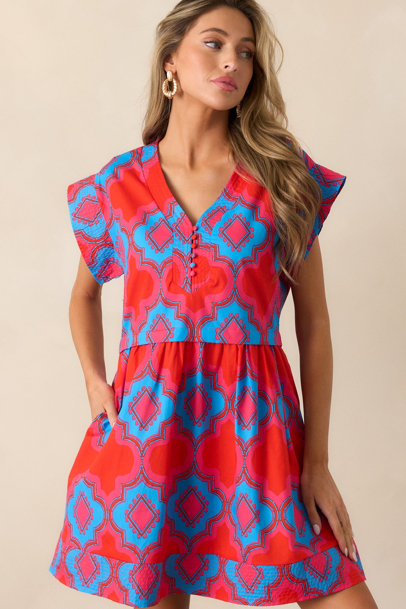Doing Better 100% Cotton Red Print Mini Dress