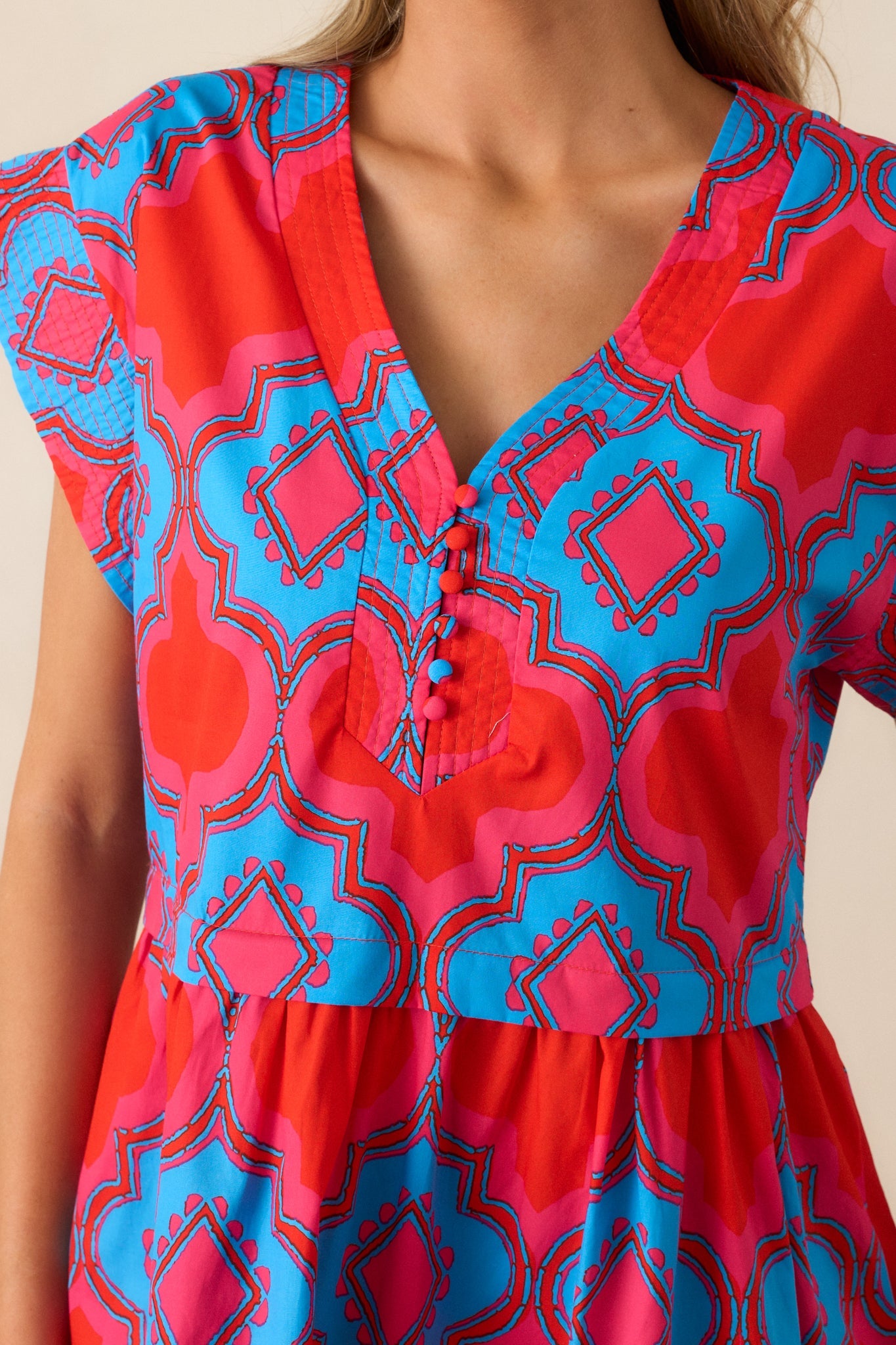 Doing Better 100% Cotton Red Print Mini Dress