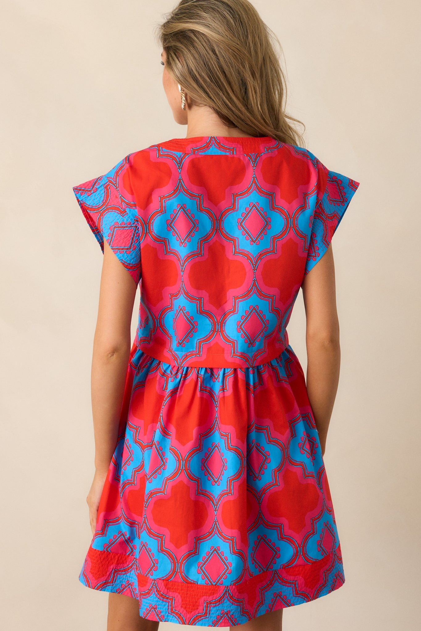 Doing Better 100% Cotton Red Print Mini Dress