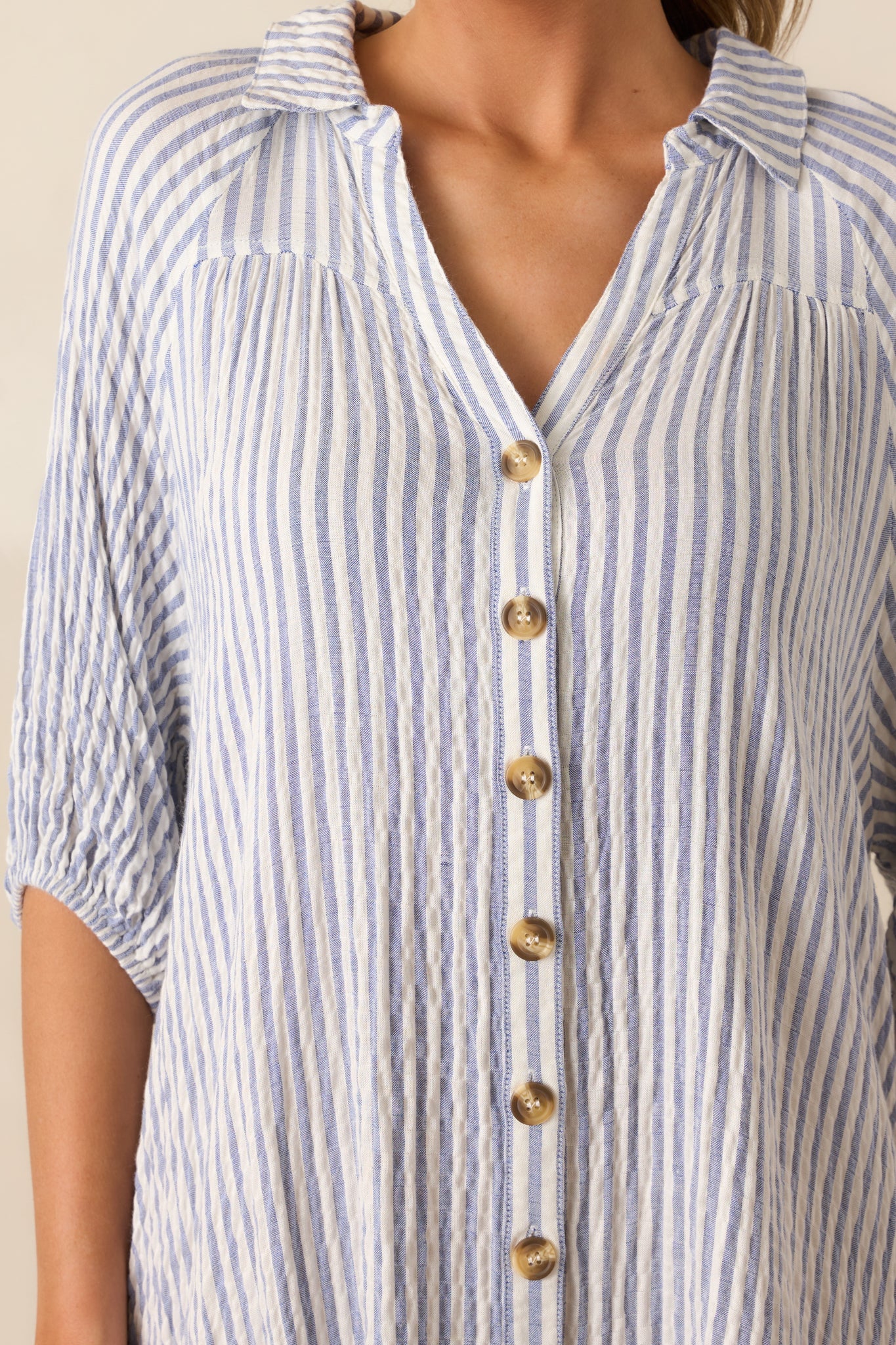 Into The Future Light Blue Stripe Button Front Mini Dress