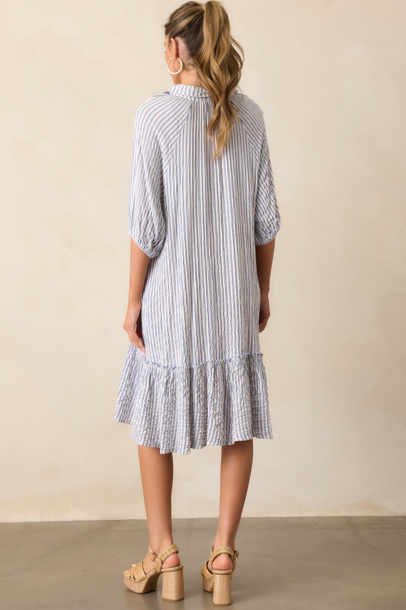 Into The Future Light Blue Stripe Button Front Mini Dress