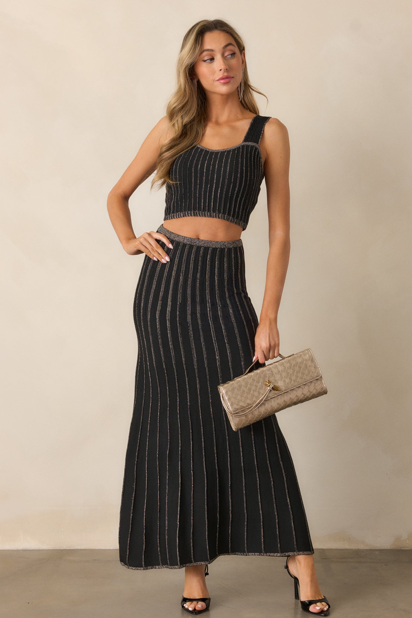 MINKPINK Celia Lurex Black Stripe Crop Top