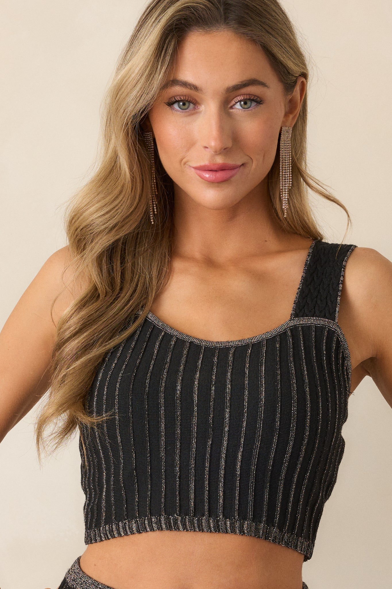 MINKPINK Celia Lurex Black Stripe Crop Top