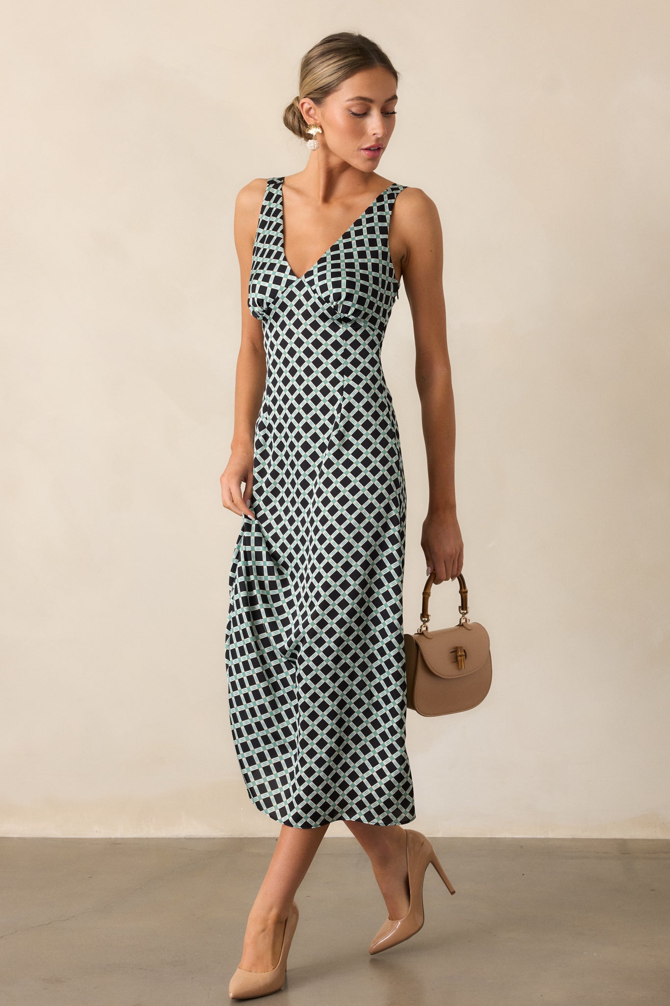 MINKPINK Nova Black Bias Slip Midi Dress