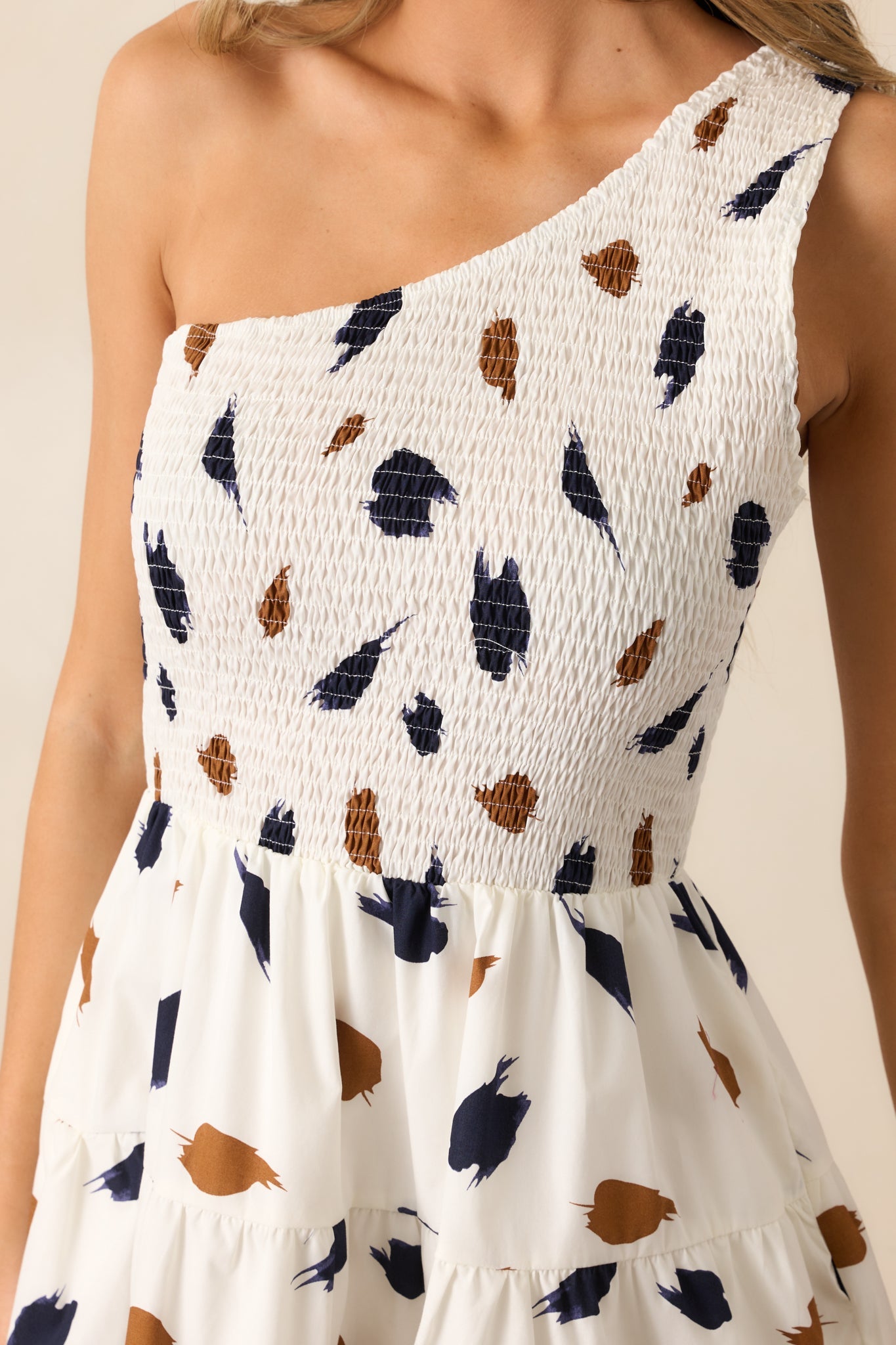 No Need To Worry 100% Cotton Ivory One Shoulder Mini Dress