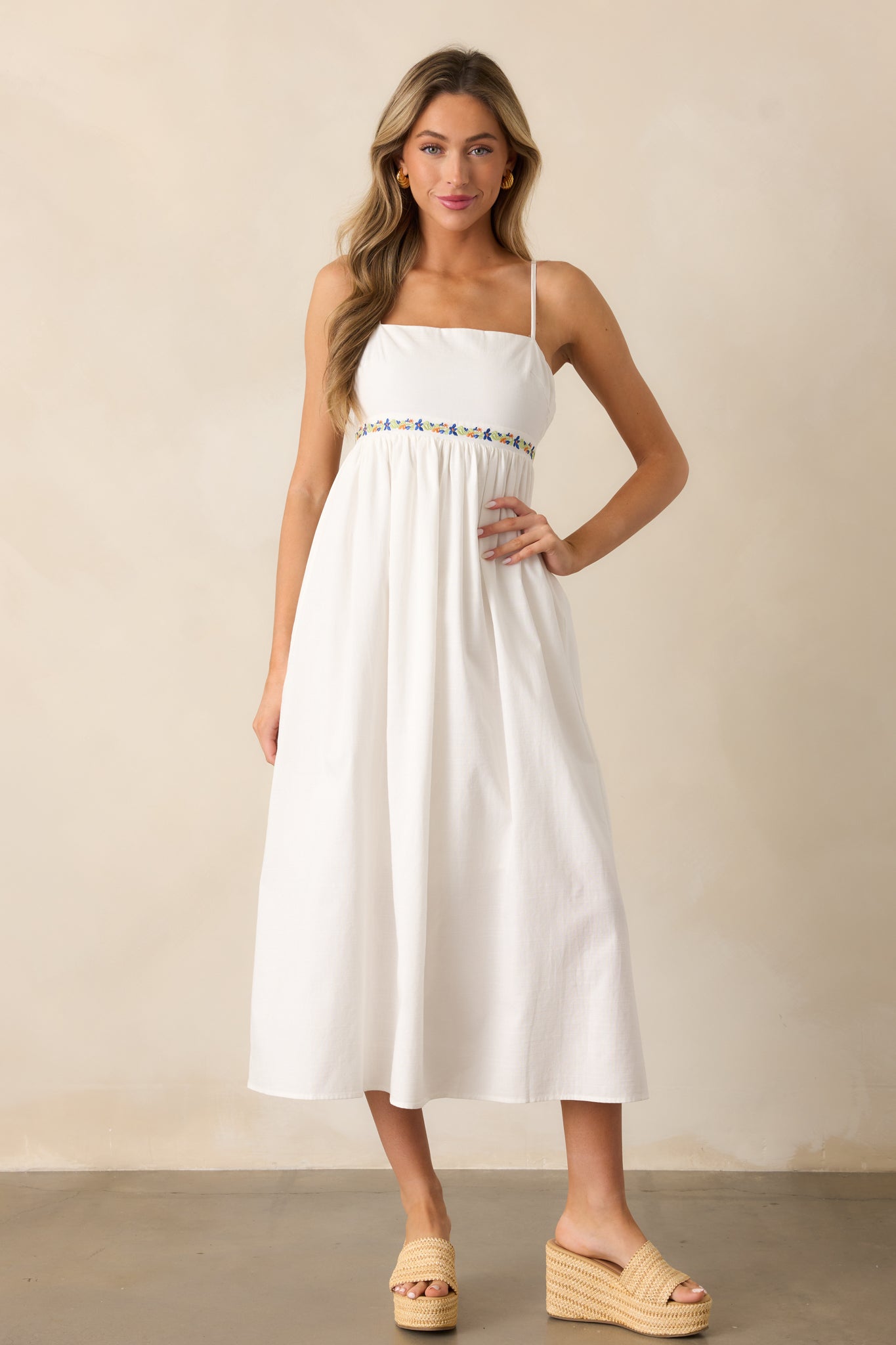MINKPINK Elini Ivory Embroidered Midi Dress