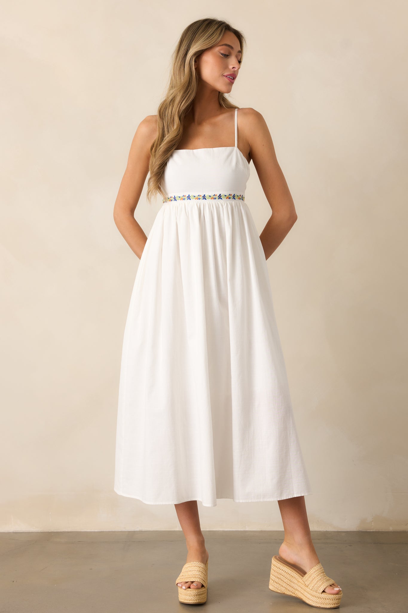 MINKPINK Elini Ivory Embroidered Midi Dress