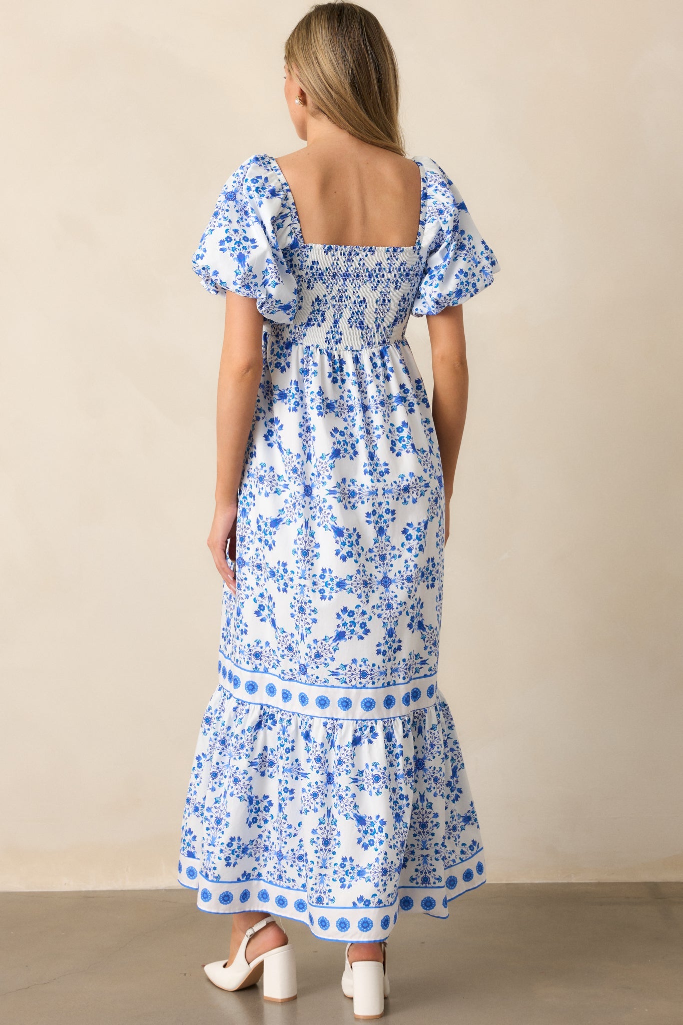 Rosewater Skies 100% Cotton Royal Blue Floral Maxi Dress