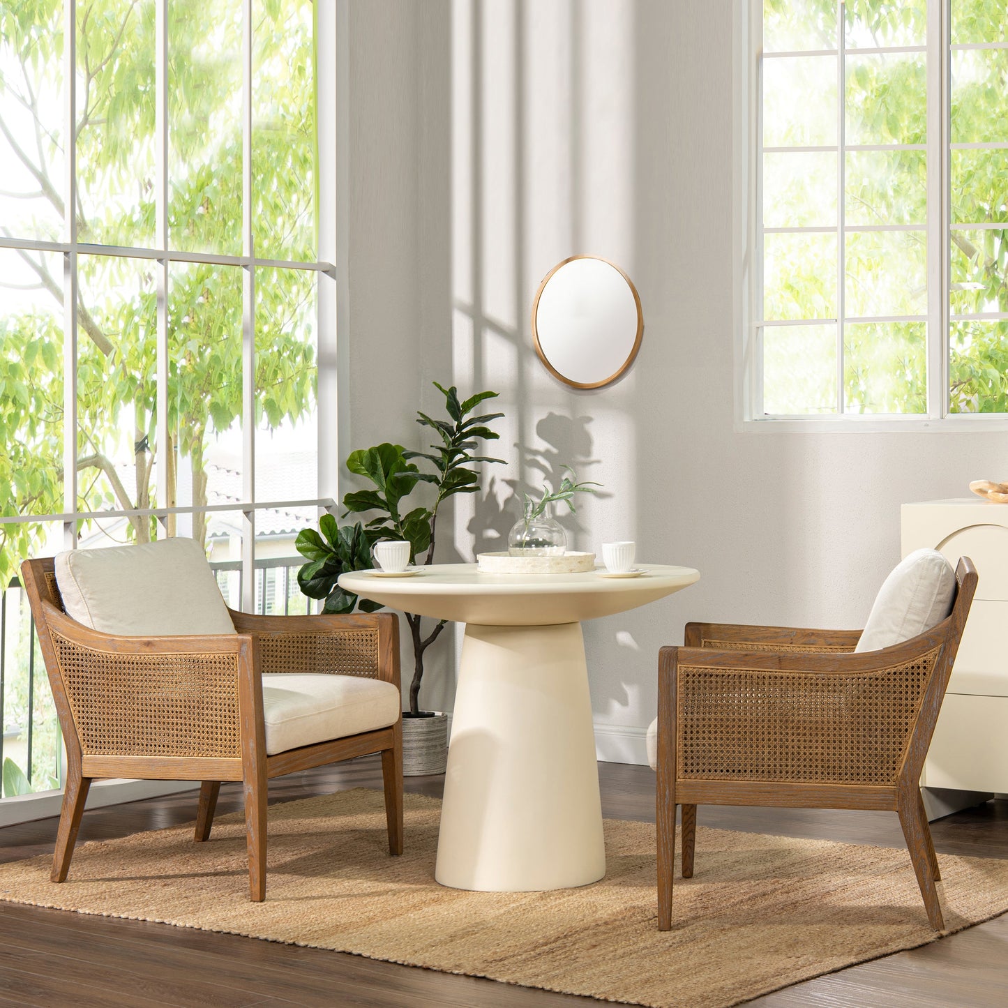 Wood & Rattan Accent Chair with Removable Cushion