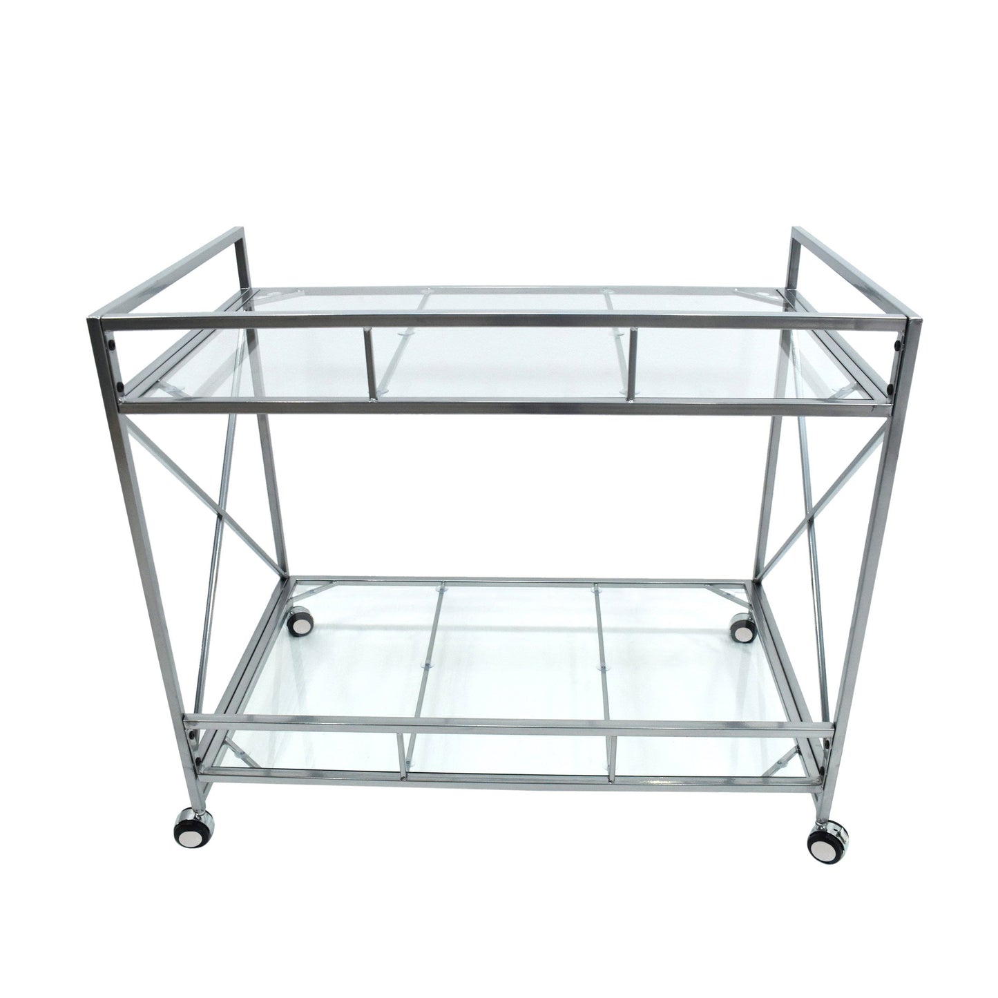 Bar Cart with Glass Shelves and Metal Frame